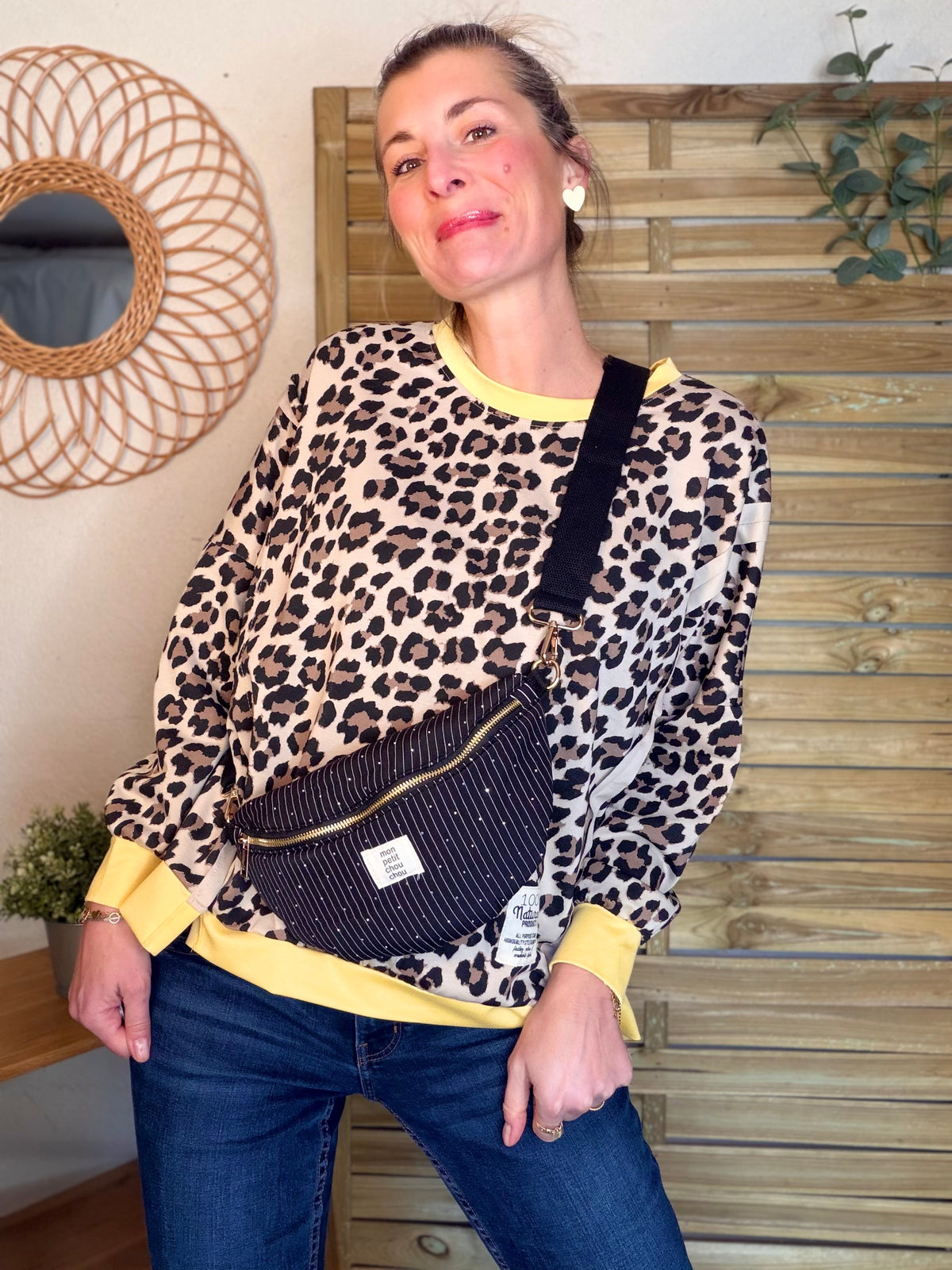 Sac banane avec strass BONNIE - Rayée noir