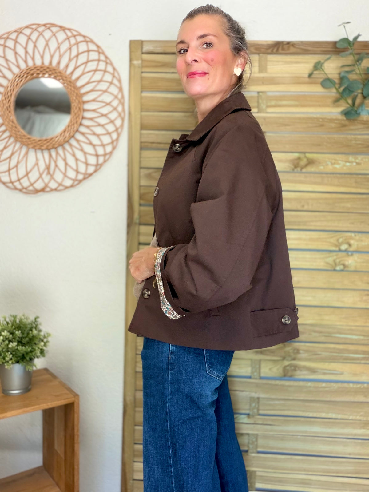 Veste Trench en coton Chocolat avec Liberty - MAHAUT - LILI et LALA