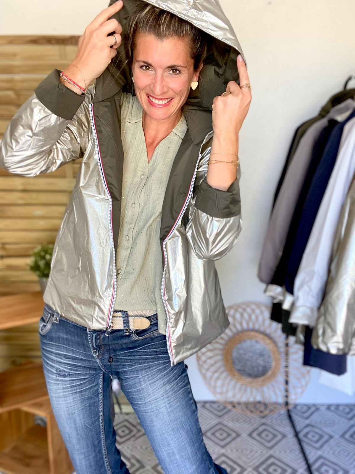 LAURA JO - Imperméable réversible rembourré LOUISON COURT - Kaki/Doré