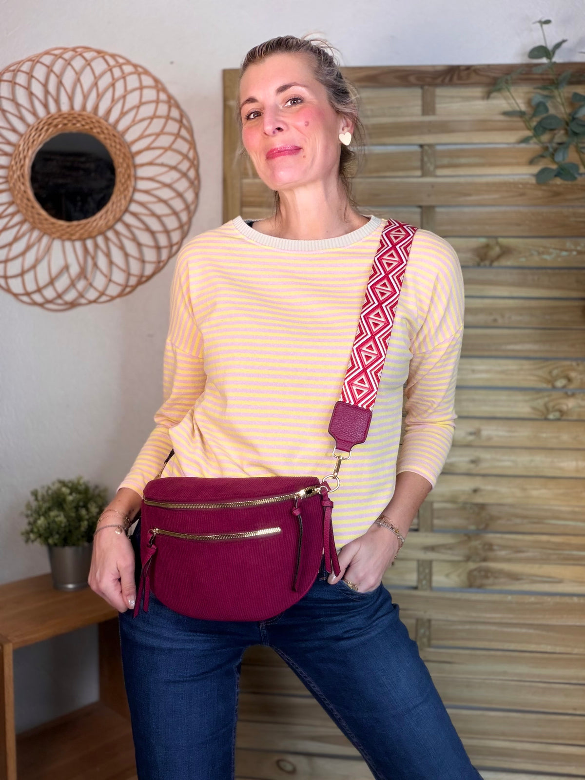 Pull fin rayé ample ROMANE - Rose/Jaune - FIN DE SÉRIE