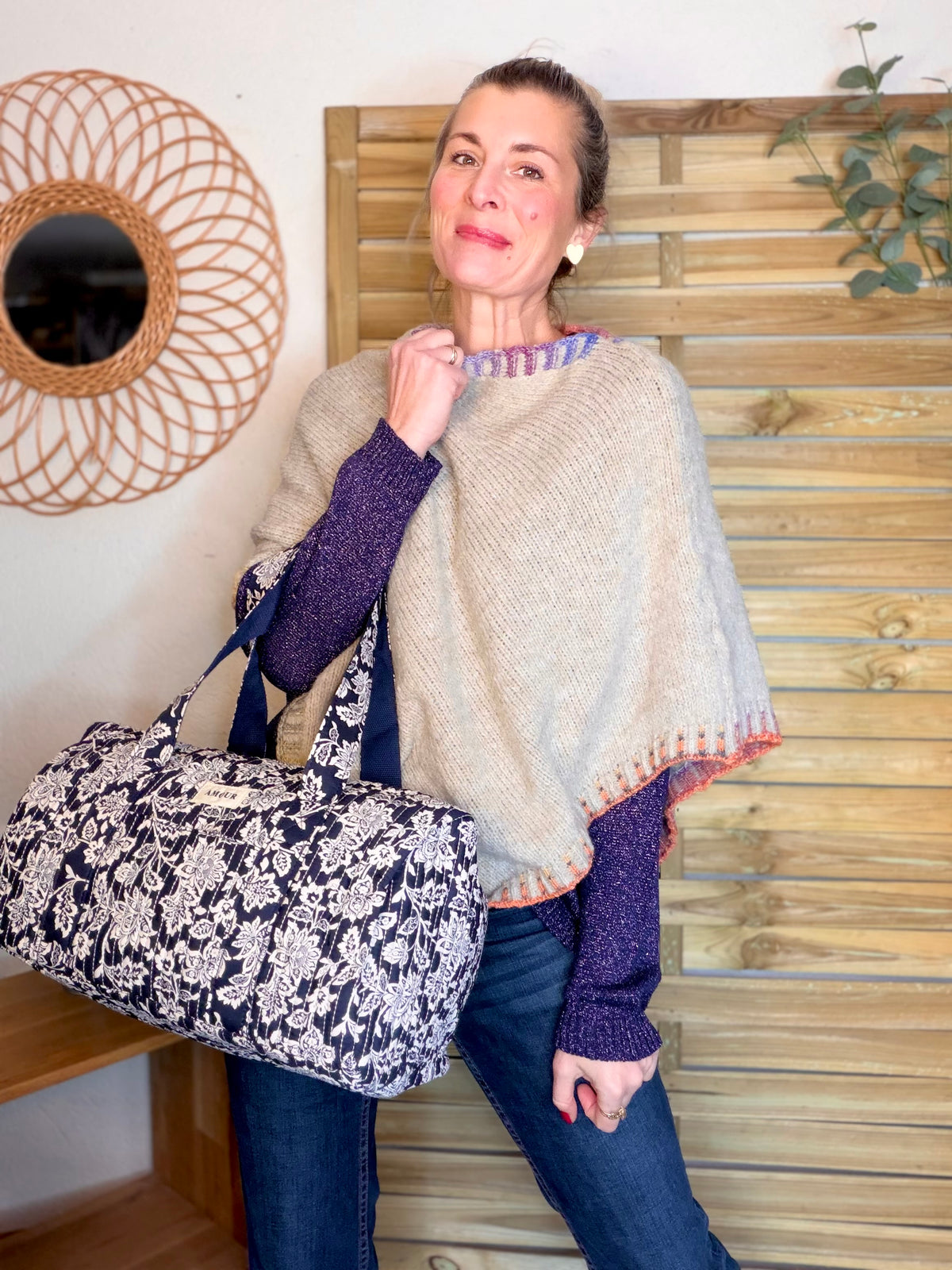 Sac polochon imprimé TARA - Fleuri Marine - FIN DE SÉRIE