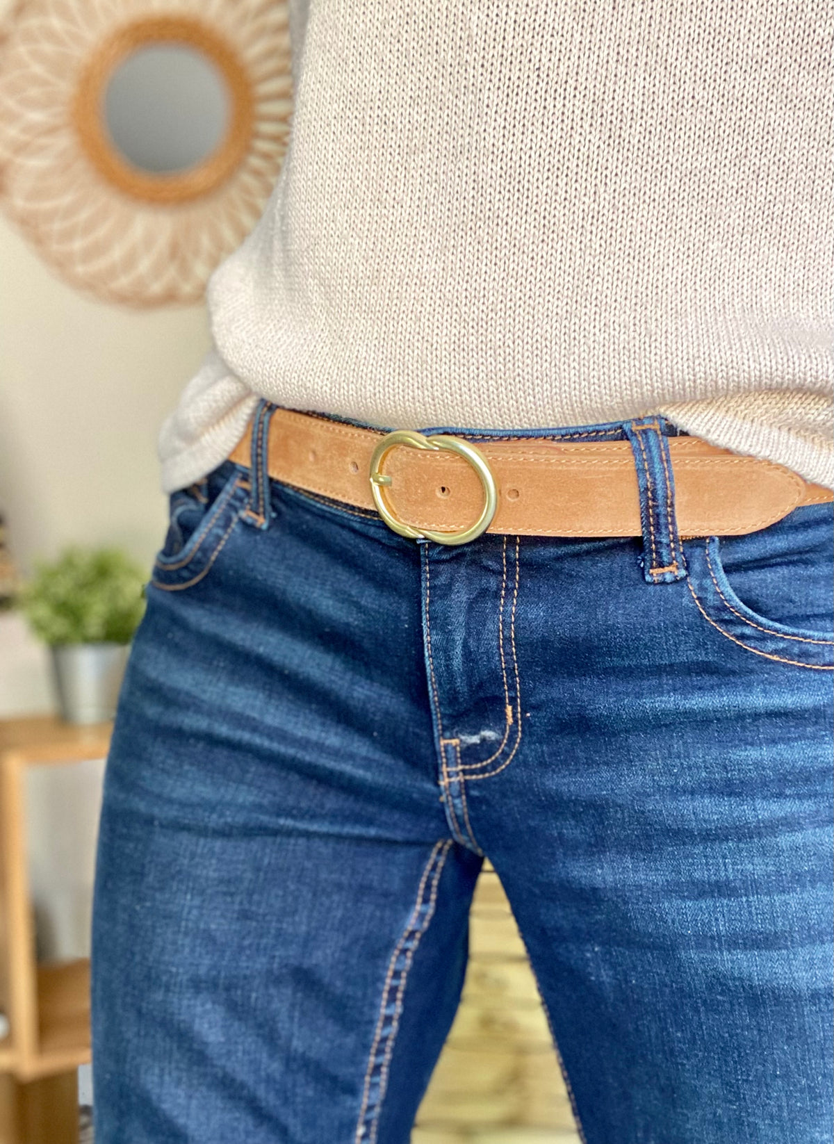 Ceinture boucle laiton - ANGIE - Camel