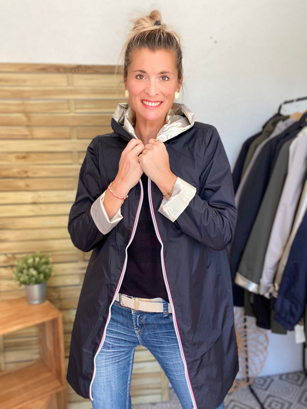 LAURA JO - Imperméable réversible léger GARANCE LONG - Noir/Doré • DESTOCKAGE sur Taille S