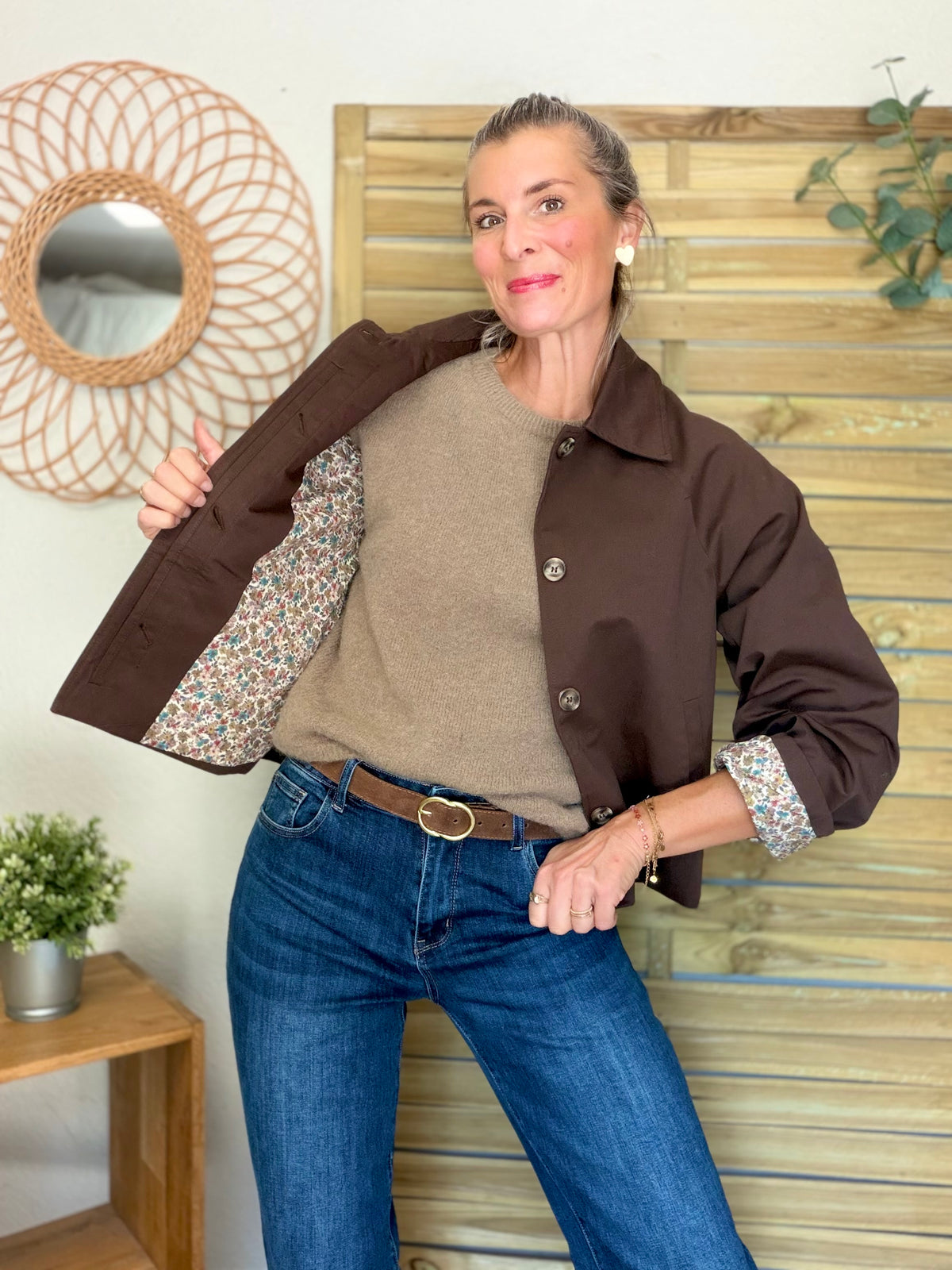 Veste Trench en coton Chocolat avec Liberty - MAHAUT - LILI et LALA