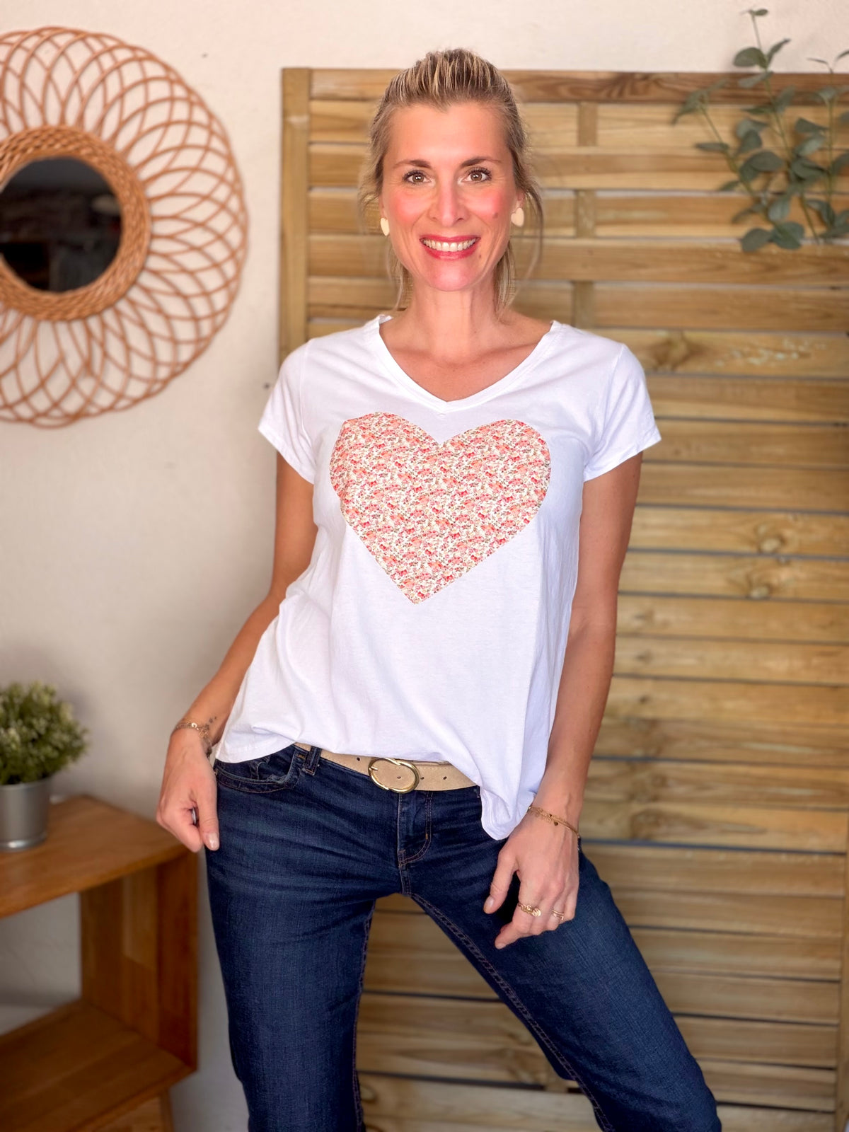 Tee shirt Gros Coeur Liberty rouge rosé VERA ❤️ - FIN DE SÉRIE