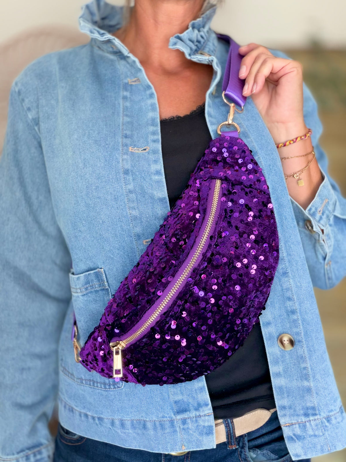 ⚡️ ARRIVAGE - Sac banane velours à sequins DAISY - Violet