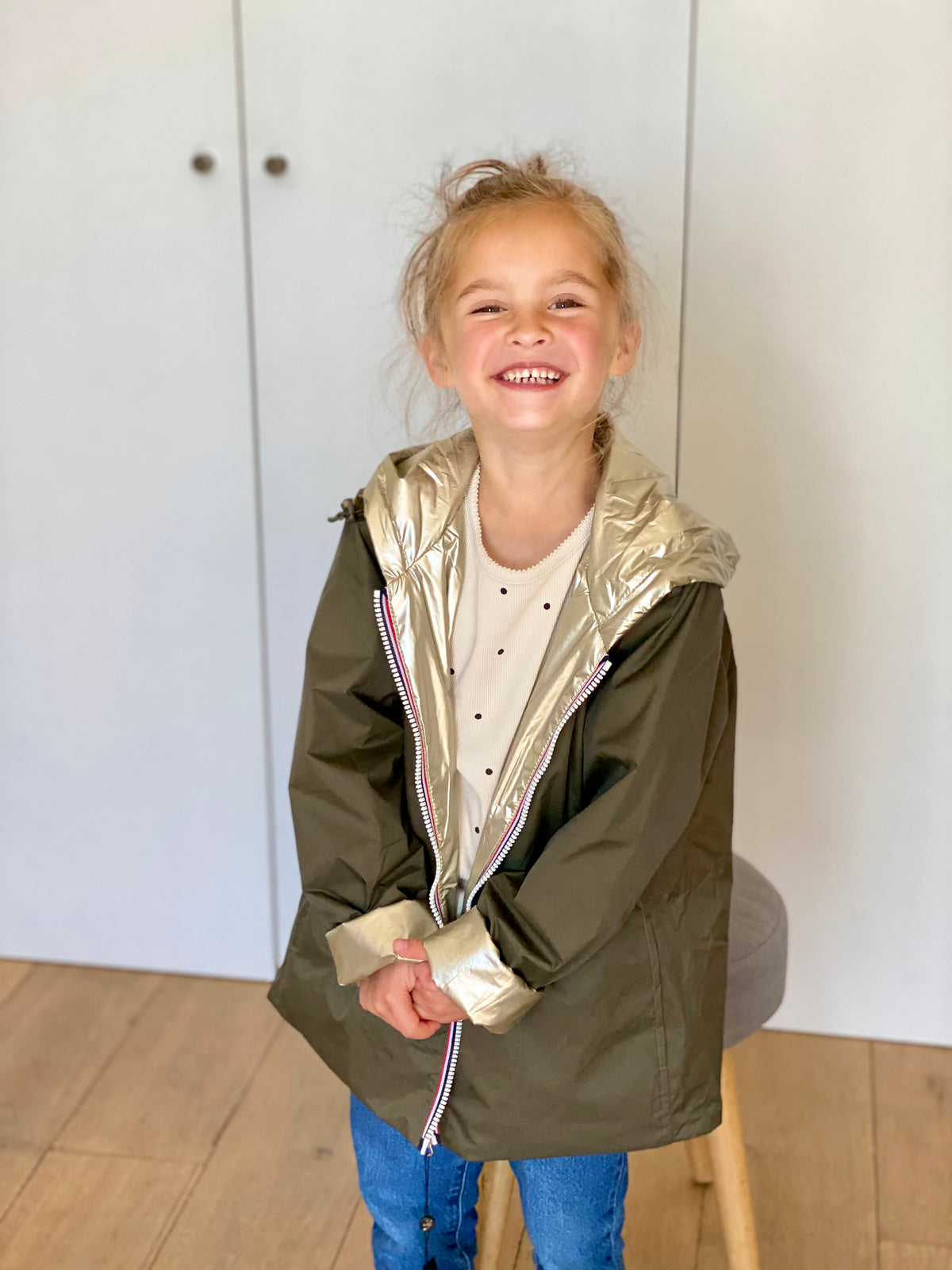 Imperméable réversible rembourré LOUISON KIDS enfant (mixte) - Kaki / Doré • DÉSTOCKAGE sur Taille 6 ans
