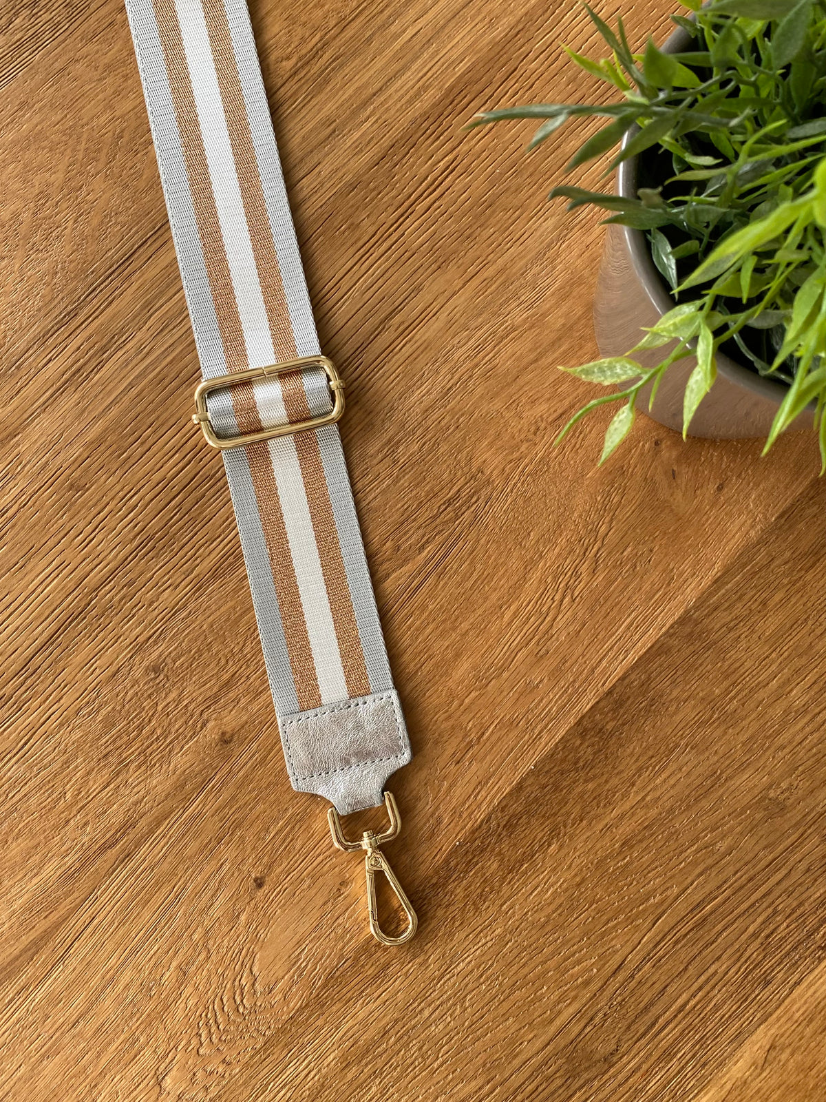 Sangle / Bandoulière rayée avec empiècement cuir irisé - RUBY - FIN DE SÉRIE