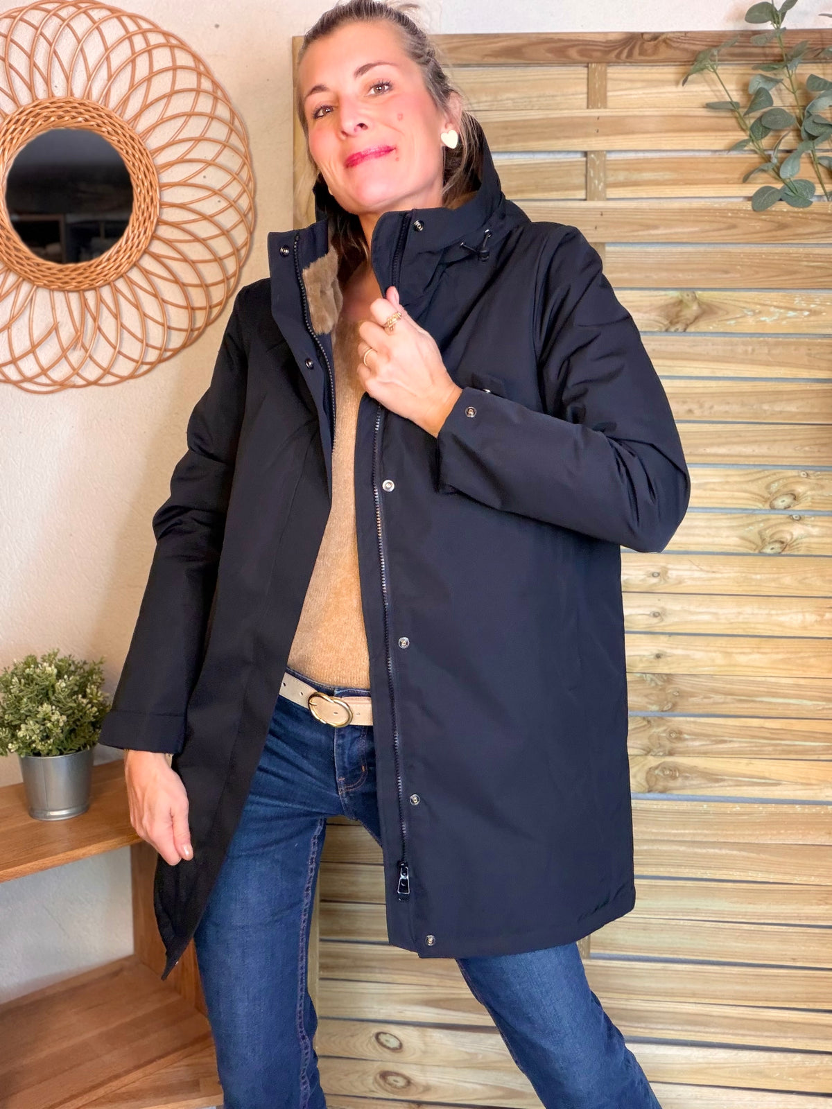 LAURA JO - Parka fourrée imperméable AMBRE LONG - Noir / Camel
