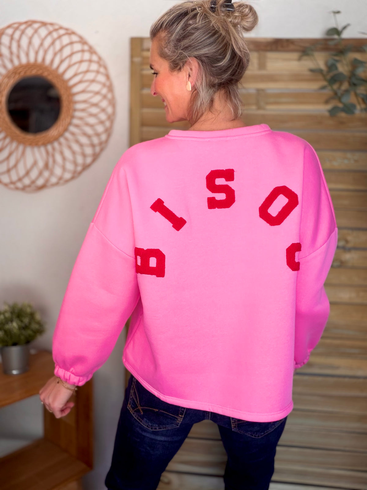 Sweat molleton oversized BISOU Rose / Rouge - MIKA - FIN DE SÉRIE