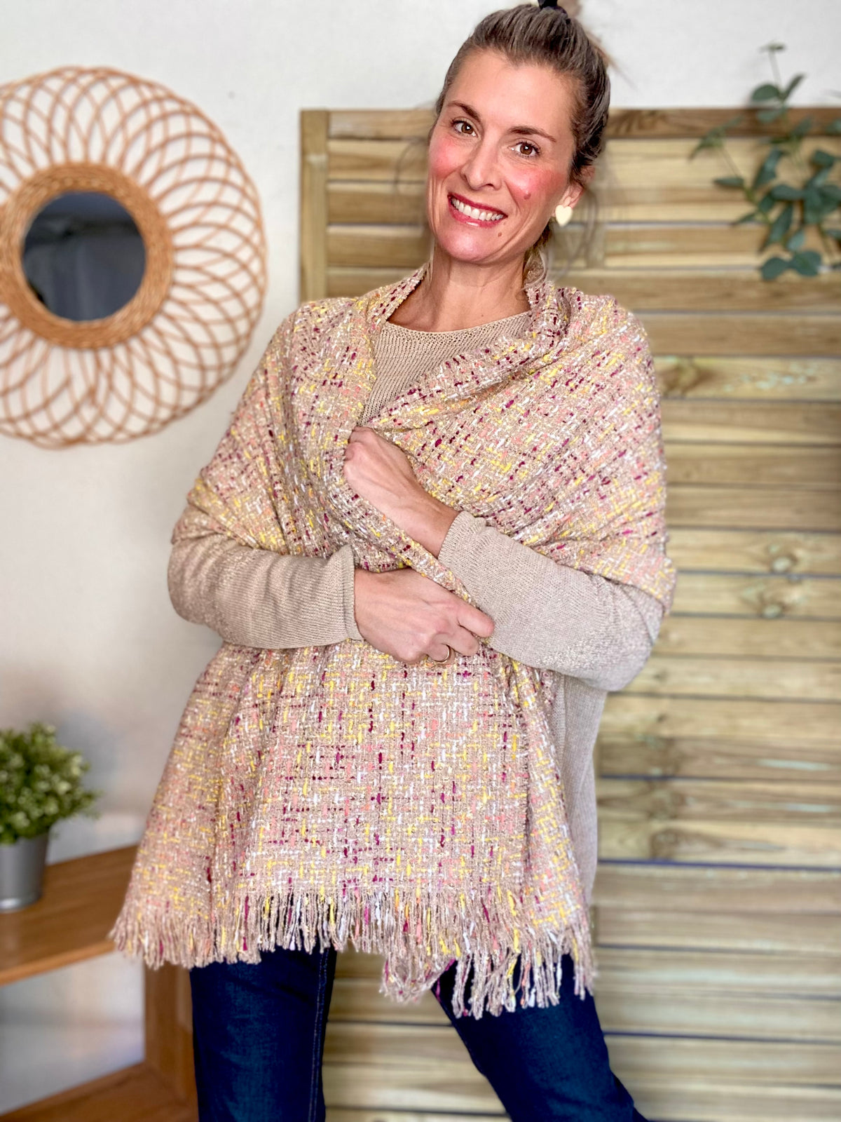 Écharpe douce en laine avec lurex ODILE - Taupe Rose (3 coloris)