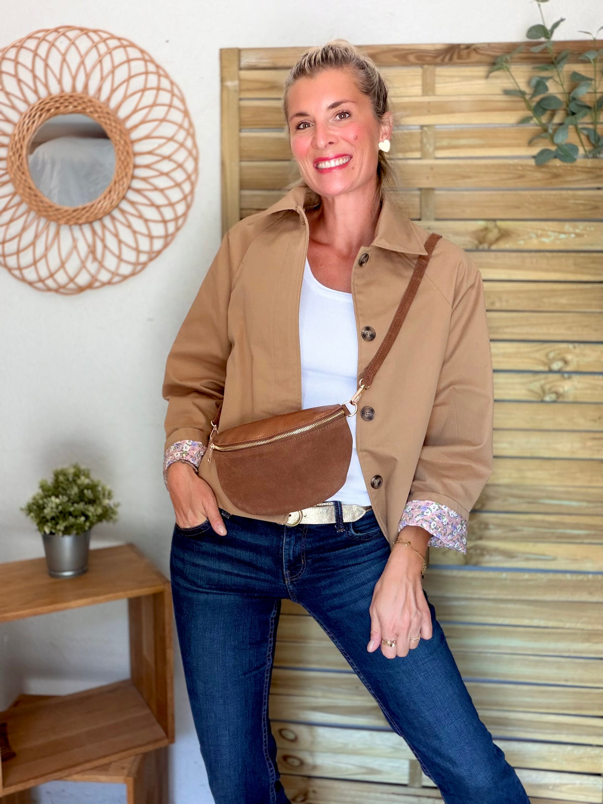 Veste Trench en coton Camel avec Liberty - MAHAUT - LILI et LALA
