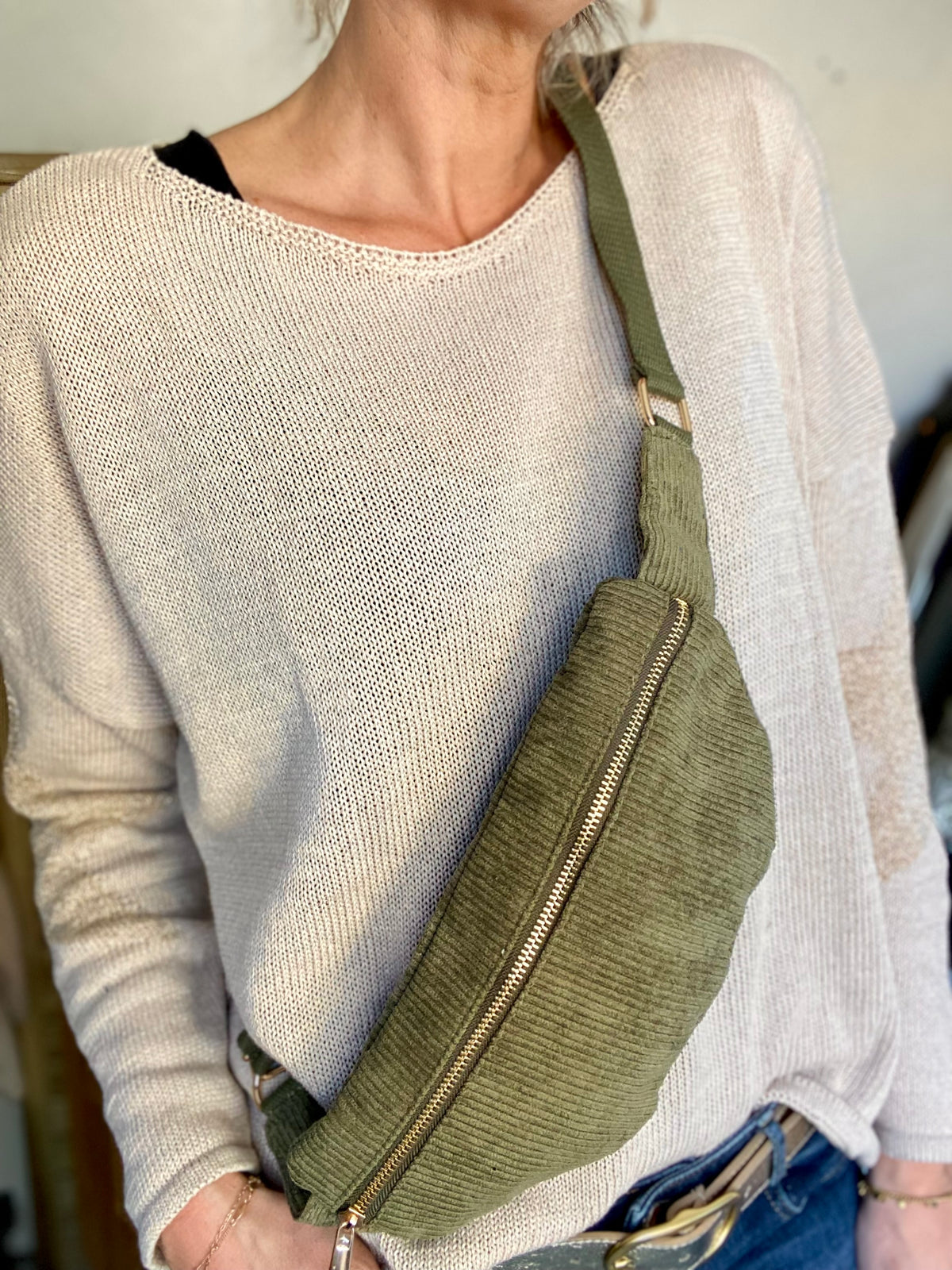 Sac banane M…ini - velours cotelé Ciao Boum - IVY - Kaki
