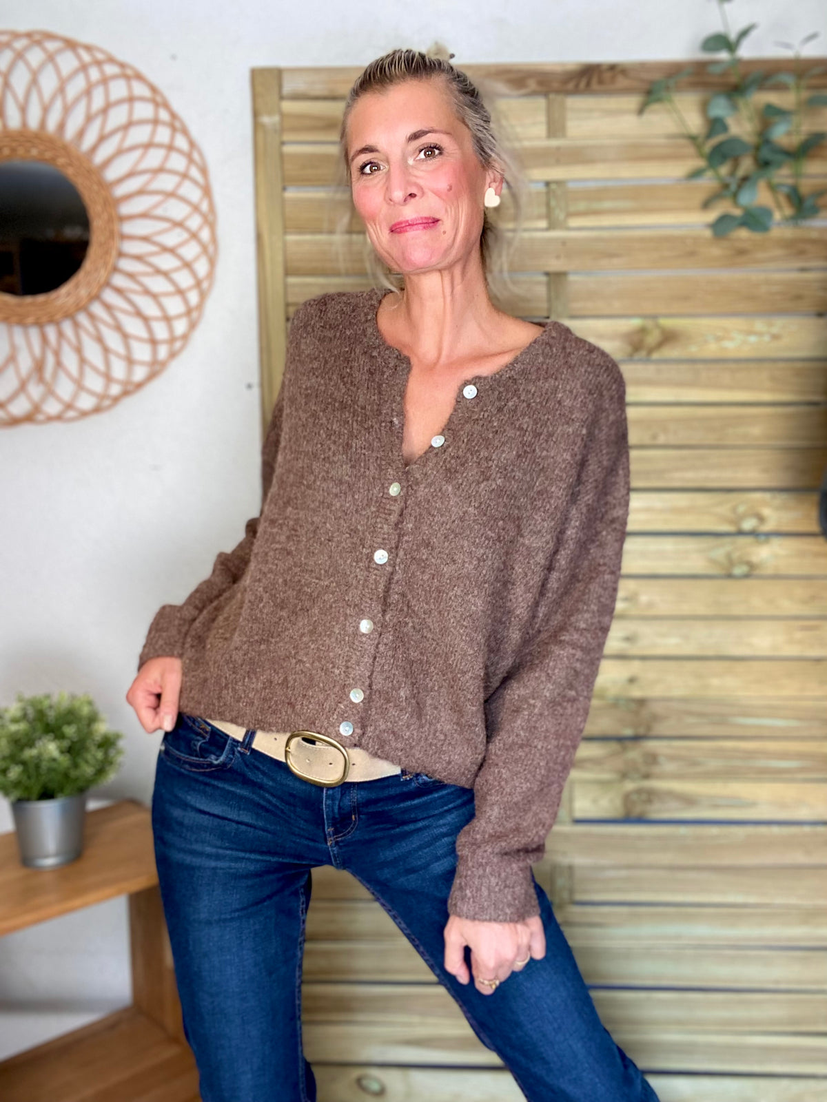 Gilet en maille MERYL - Chocolat chiné (noisette)