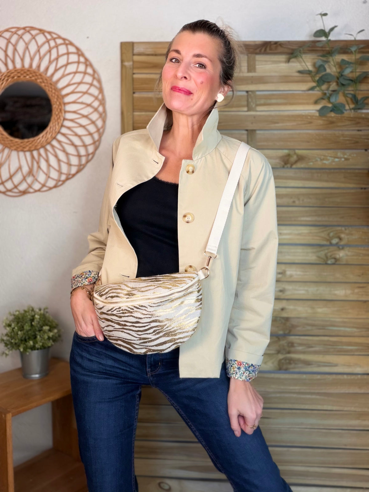 Sac banane L en toile Zébré doré - SHARON