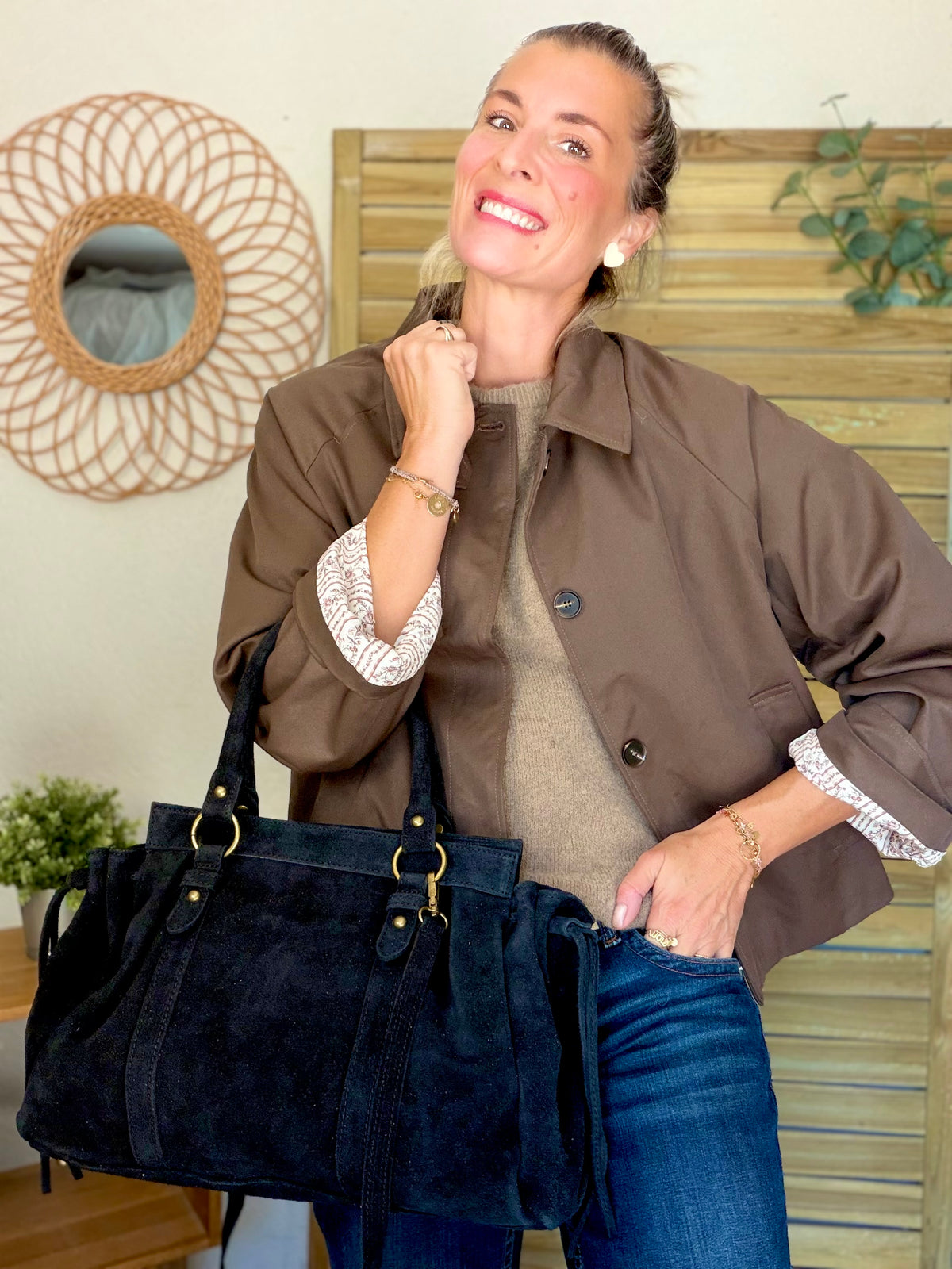 Sac cabas XL en cuir daim • PARKER Noir