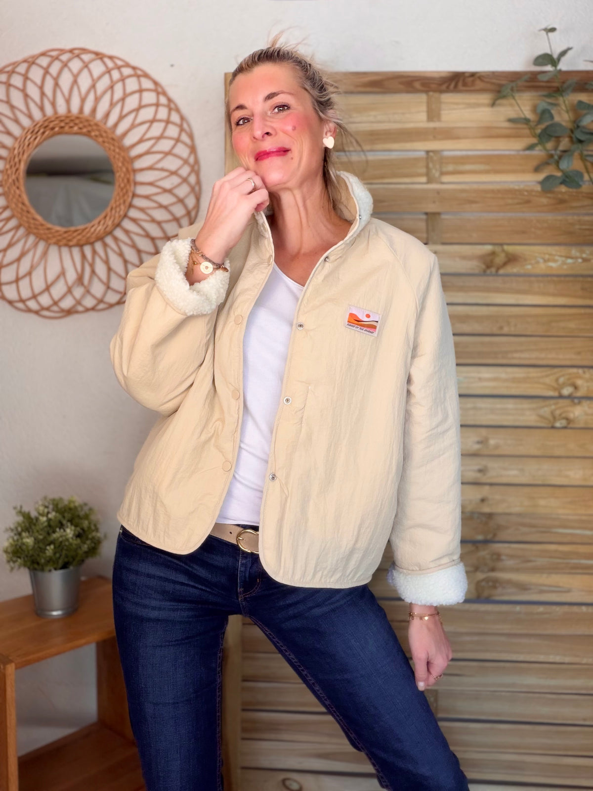 Veste matelassée réversible Sherpa AMÉLIE Beige