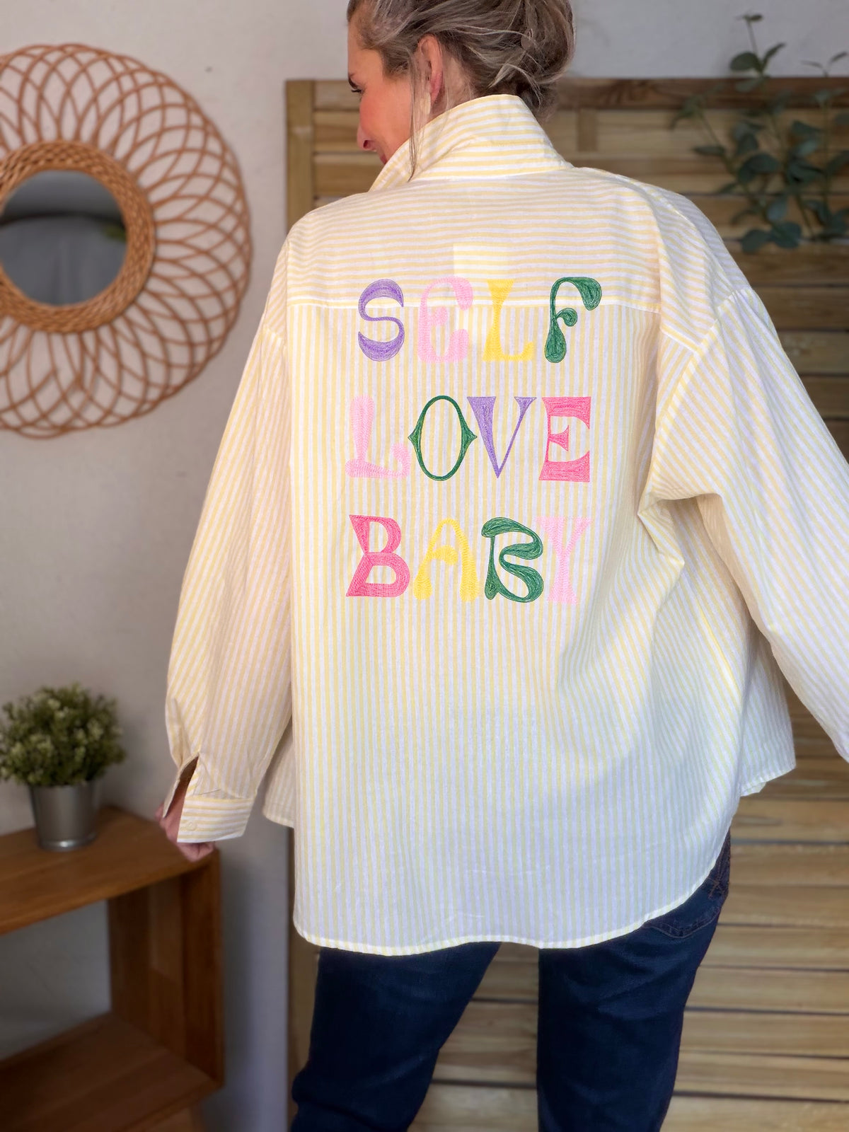 Chemise jaune rayée brodée SELF LOVE BABY - VITA - FIN DE SÉRIE