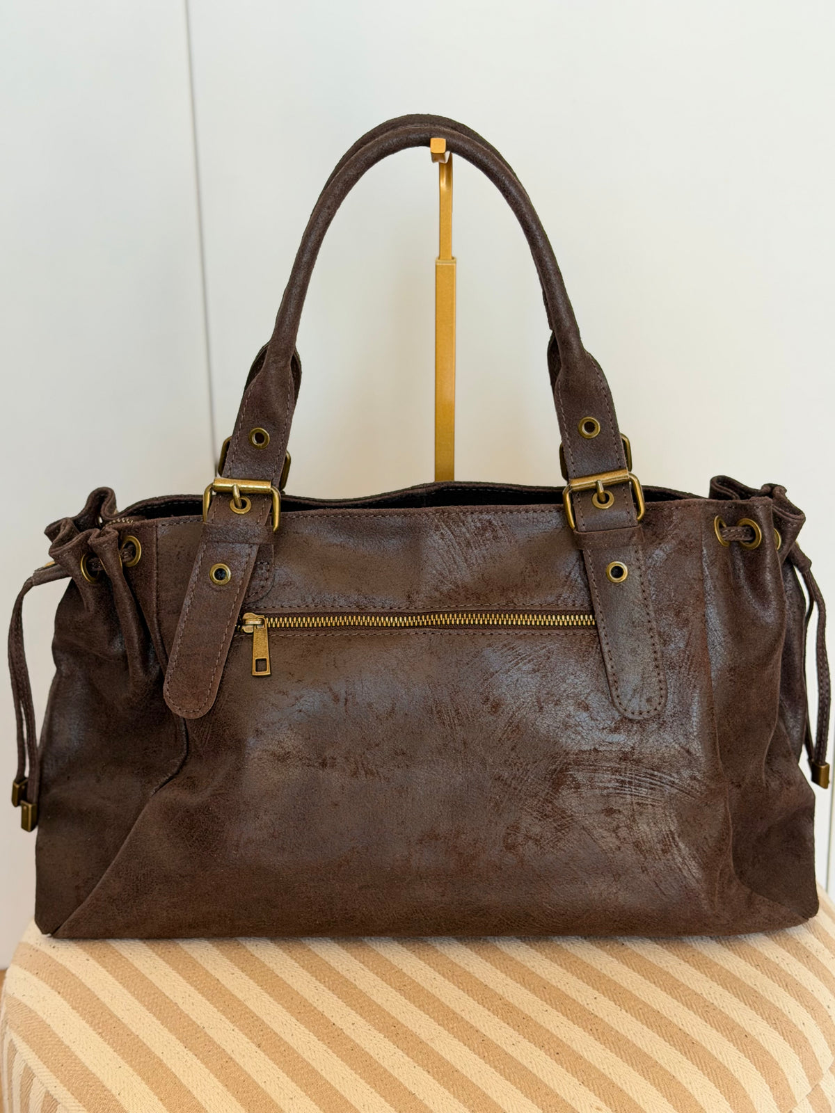 Sac cabas XL en cuir vieilli • COOPER Chocolat