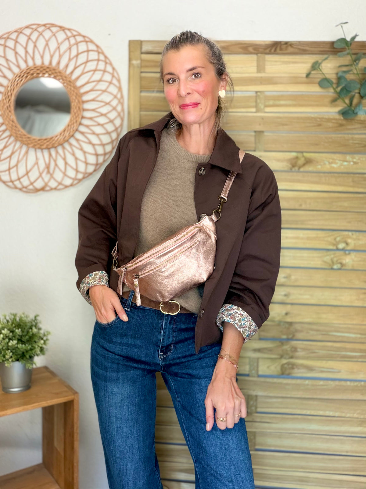 Veste Trench en coton Chocolat avec Liberty - MAHAUT - LILI et LALA