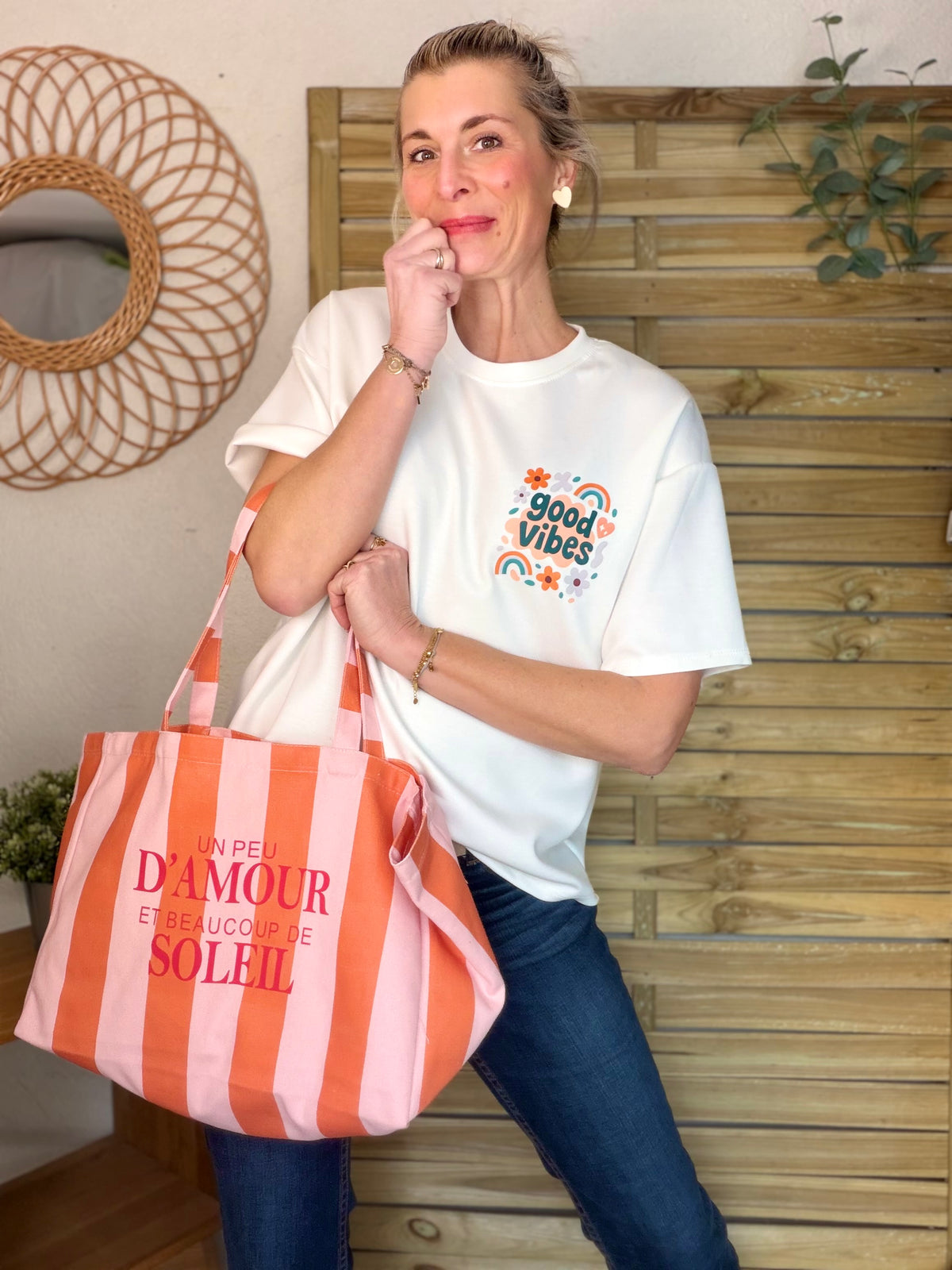 Grand cabas Tote bag Amour / Soleil ELSY
