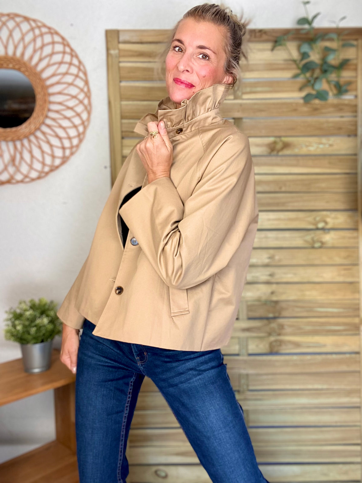 Veste Trench col victorien doublure carreaux - VICTORIA Beige Taupe