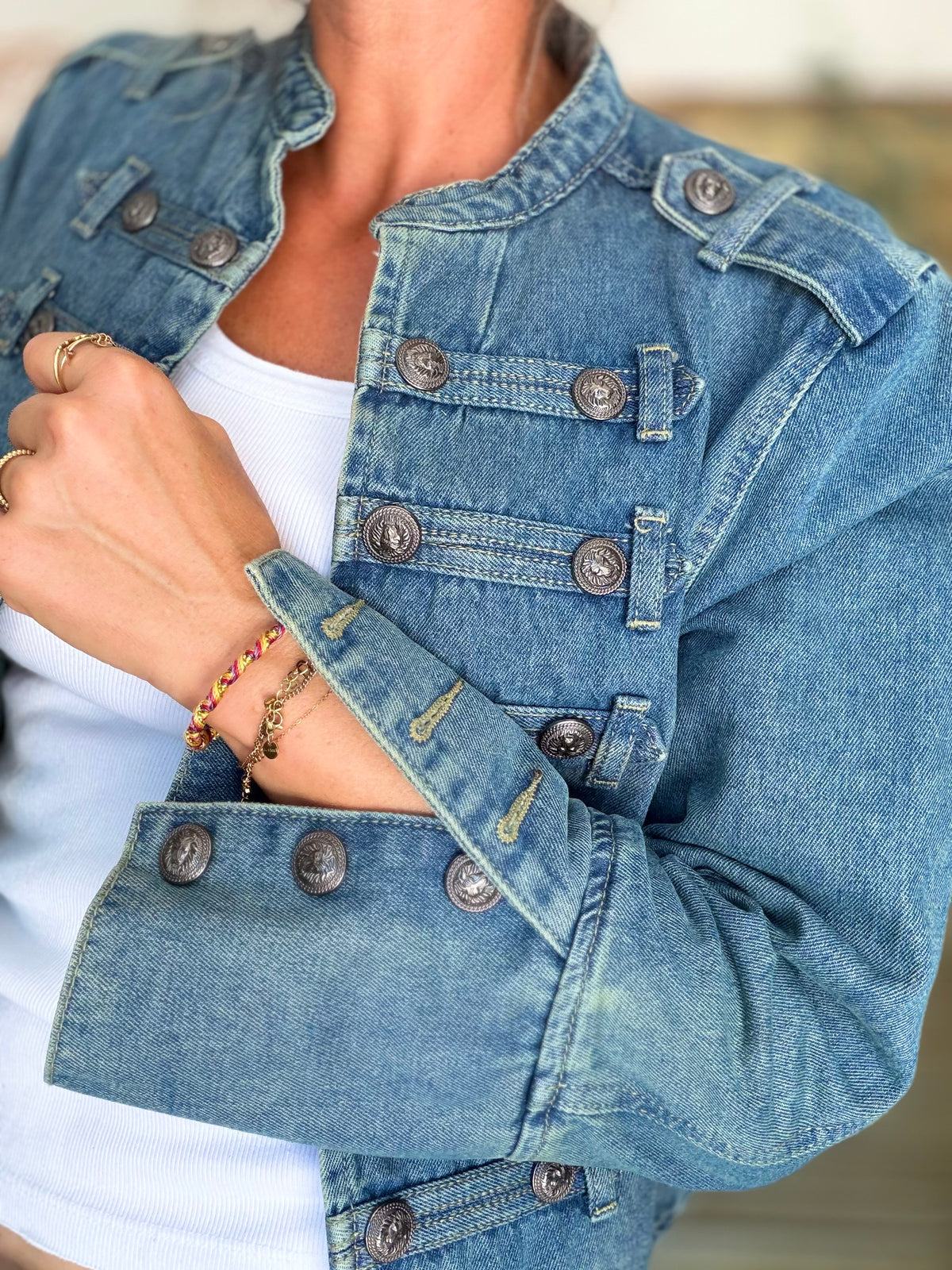 Veste officier courte en jean NAPOLÉON - Bleu Jean • DÉSTOCKAGE
