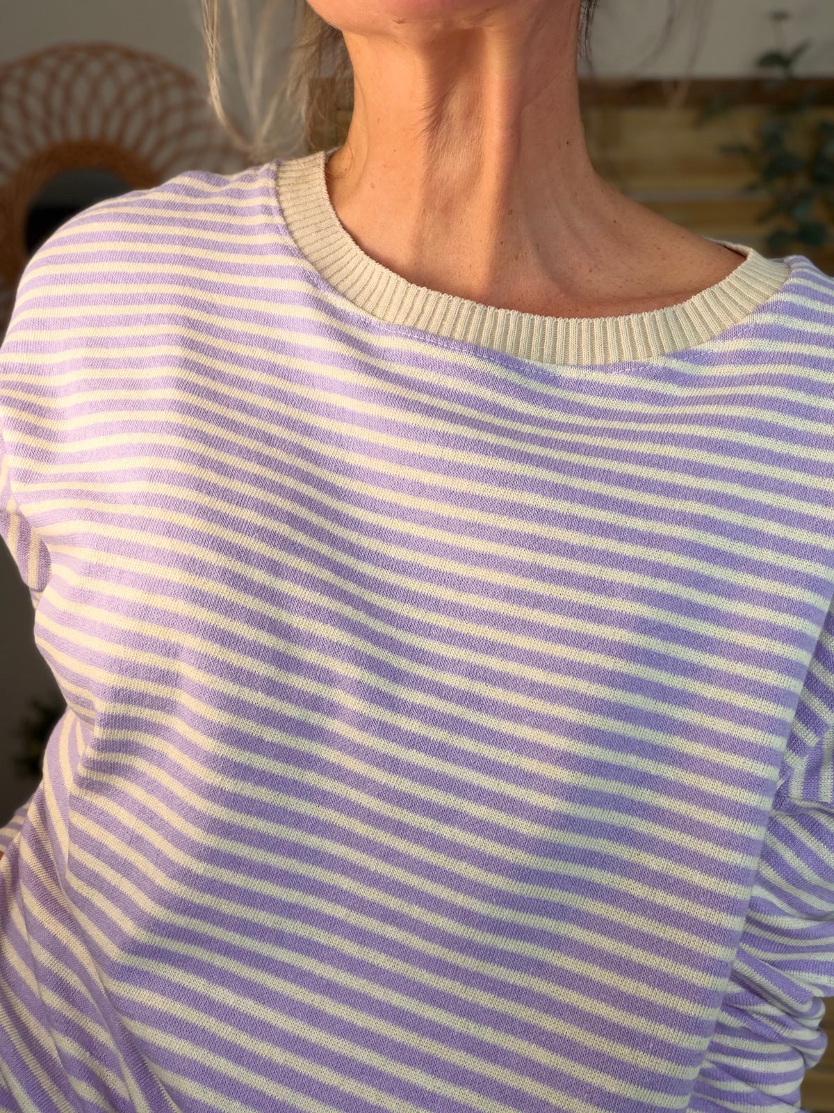 Pull fin rayé ample ROMANE - Lilas - FIN DE SÉRIE