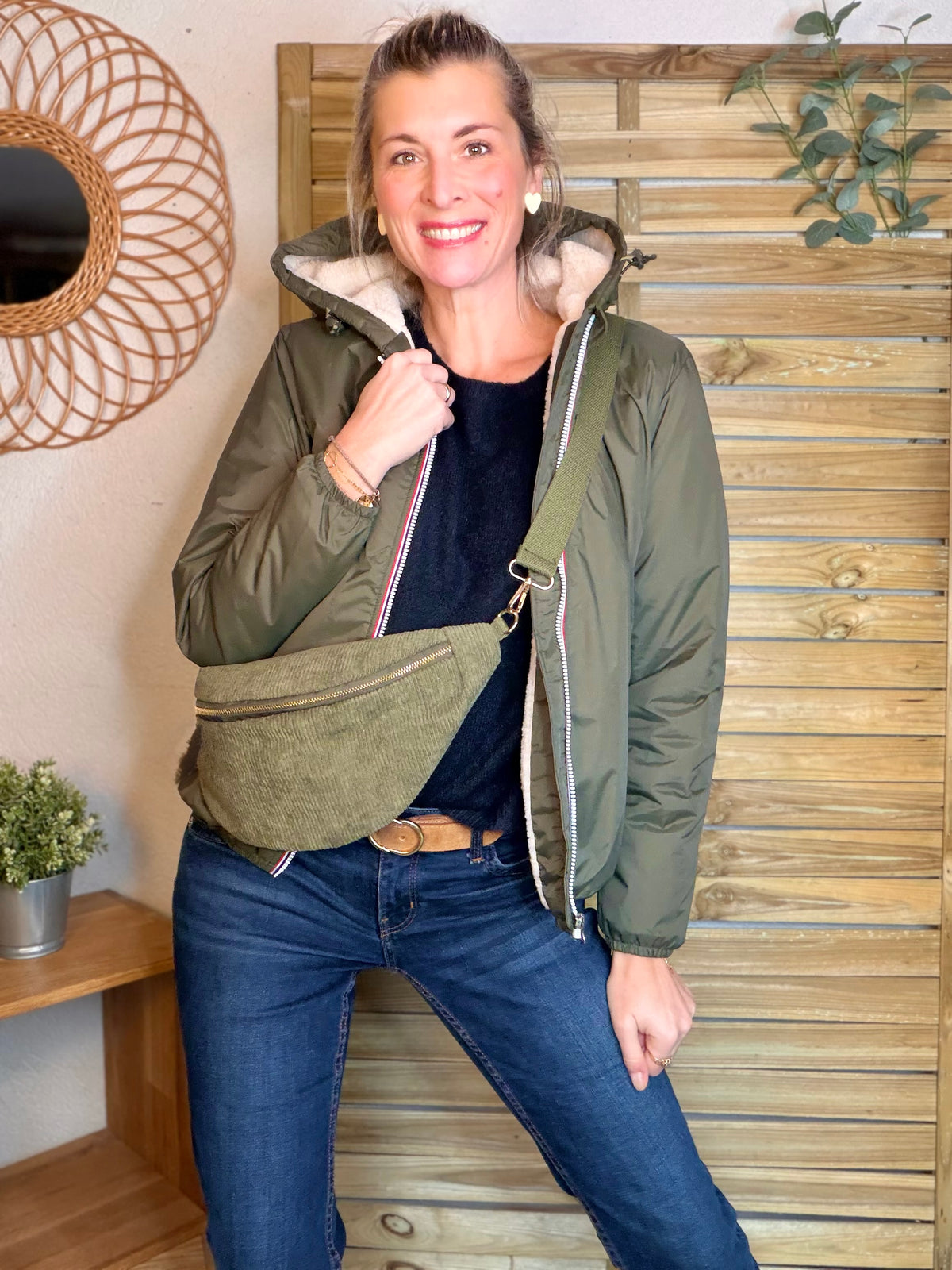 Sac banane XL velours côtelé Ciao Boum - IVY - Kaki
