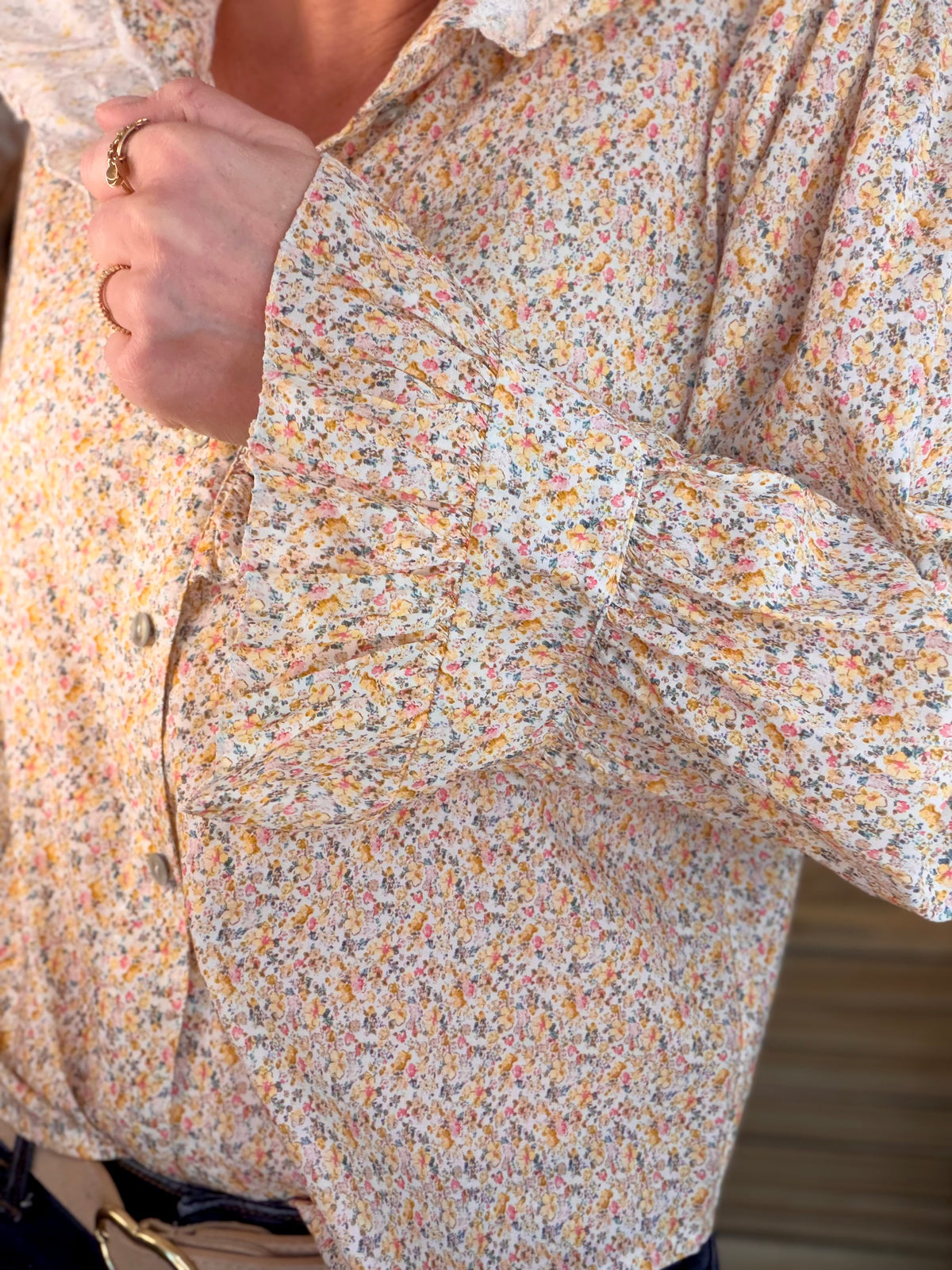 Chemise imprimée Liberty col volanté HÉLOÏSE - Jaune - FIN DE SÉRIE
