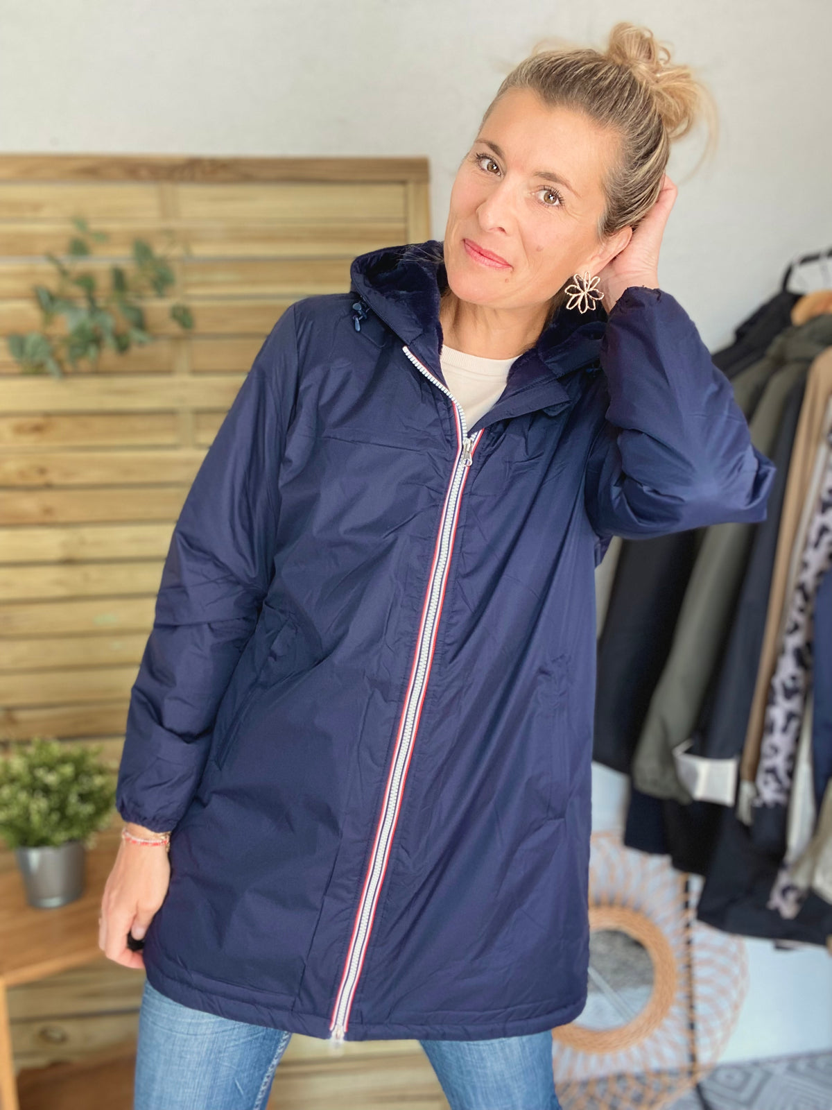 LAURA JO - Parka Imperméable LOUISE LONG fourré - Bleu Marine • DÉSTOCKAGE Taille S