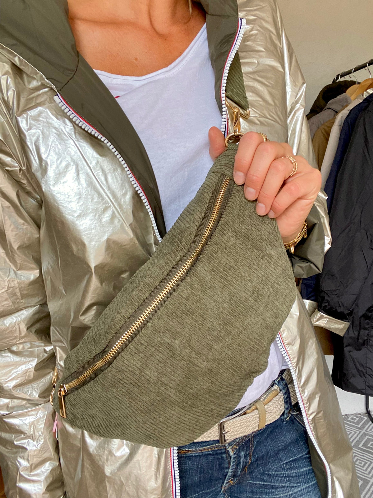 Sac banane XL velours côtelé Ciao Boum - IVY - Kaki