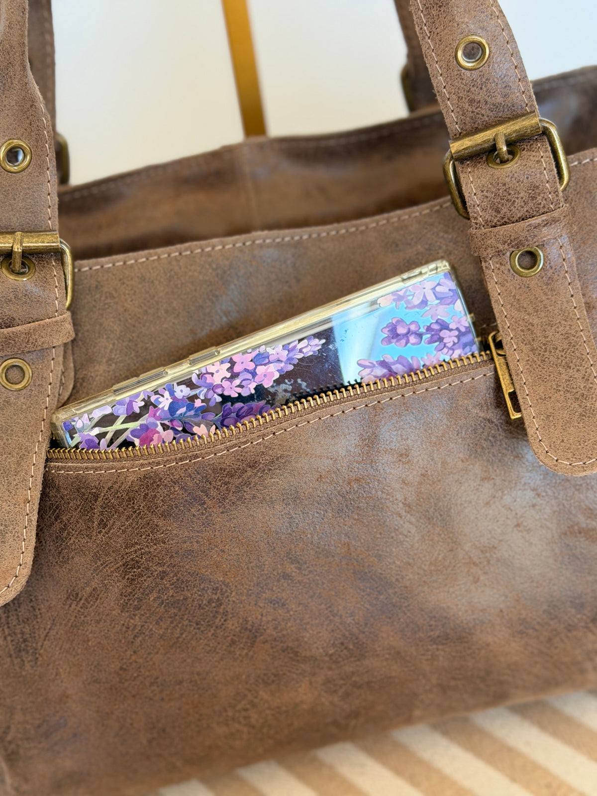 Sac cabas XL en cuir vieilli • COOPER Taupe