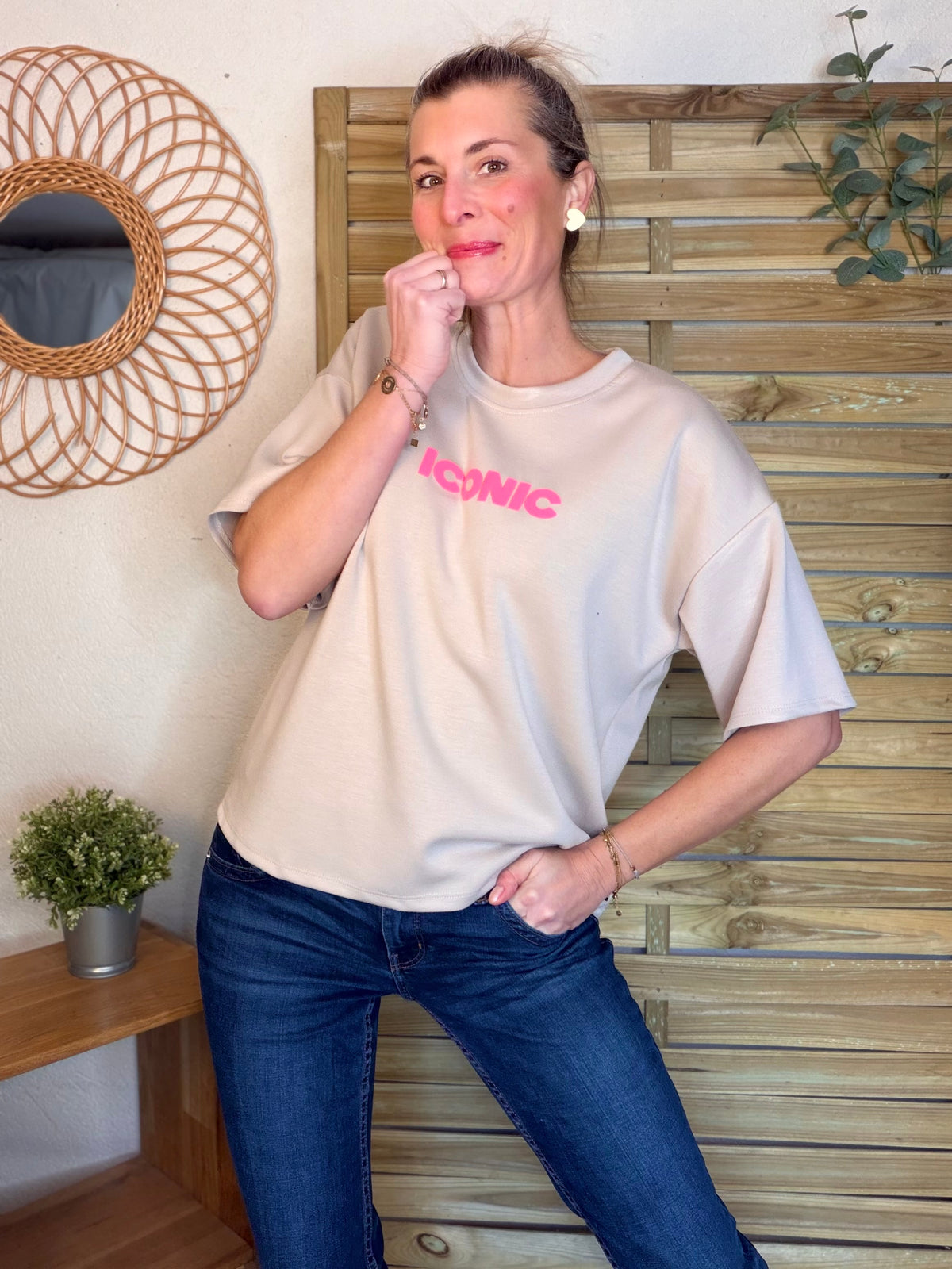 Tee shirt ICONIC matière sweat - THÉA Beige