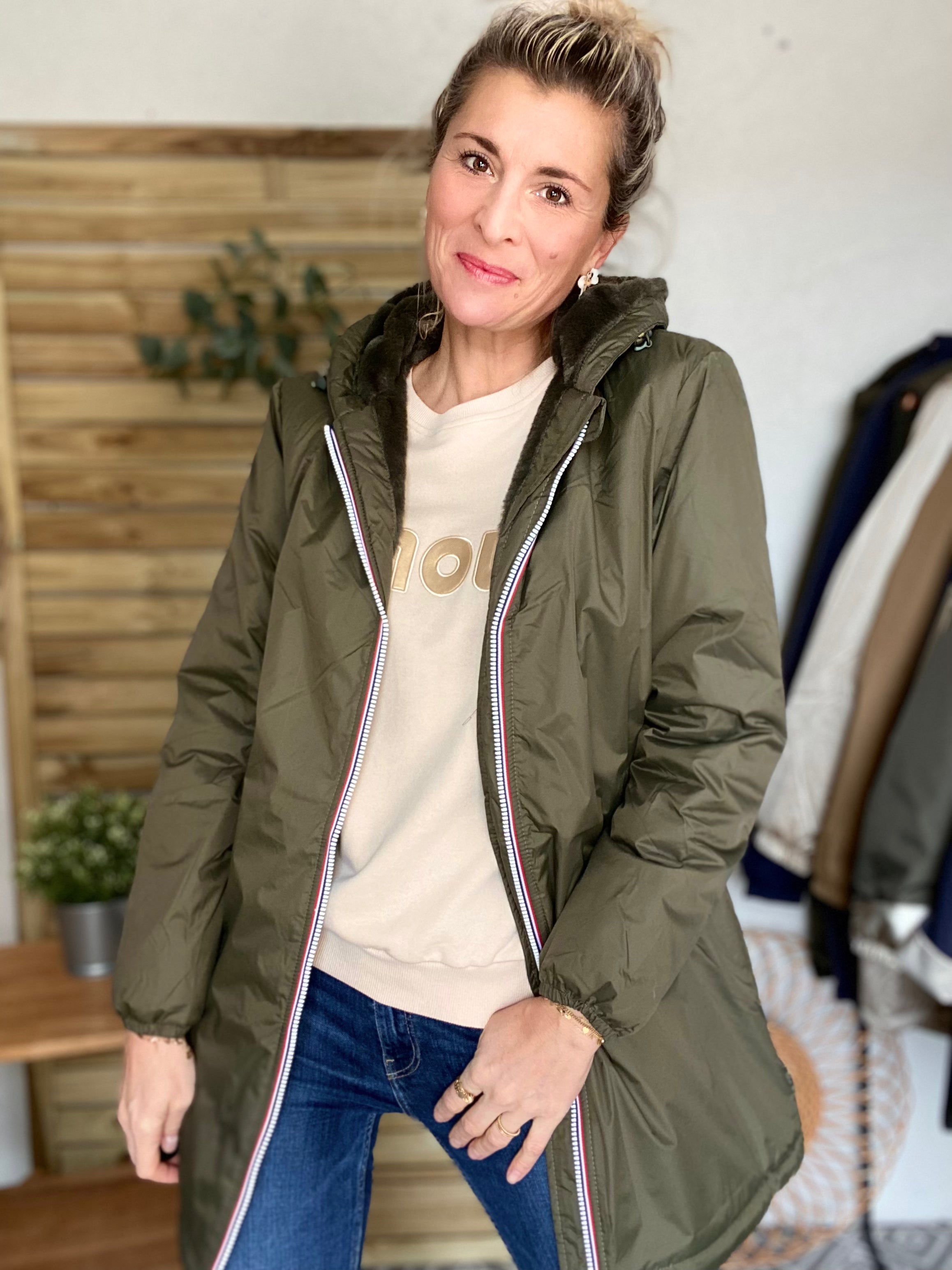 LAURA JO - Parka Imperméable LOUISE LONG fourré - Kaki