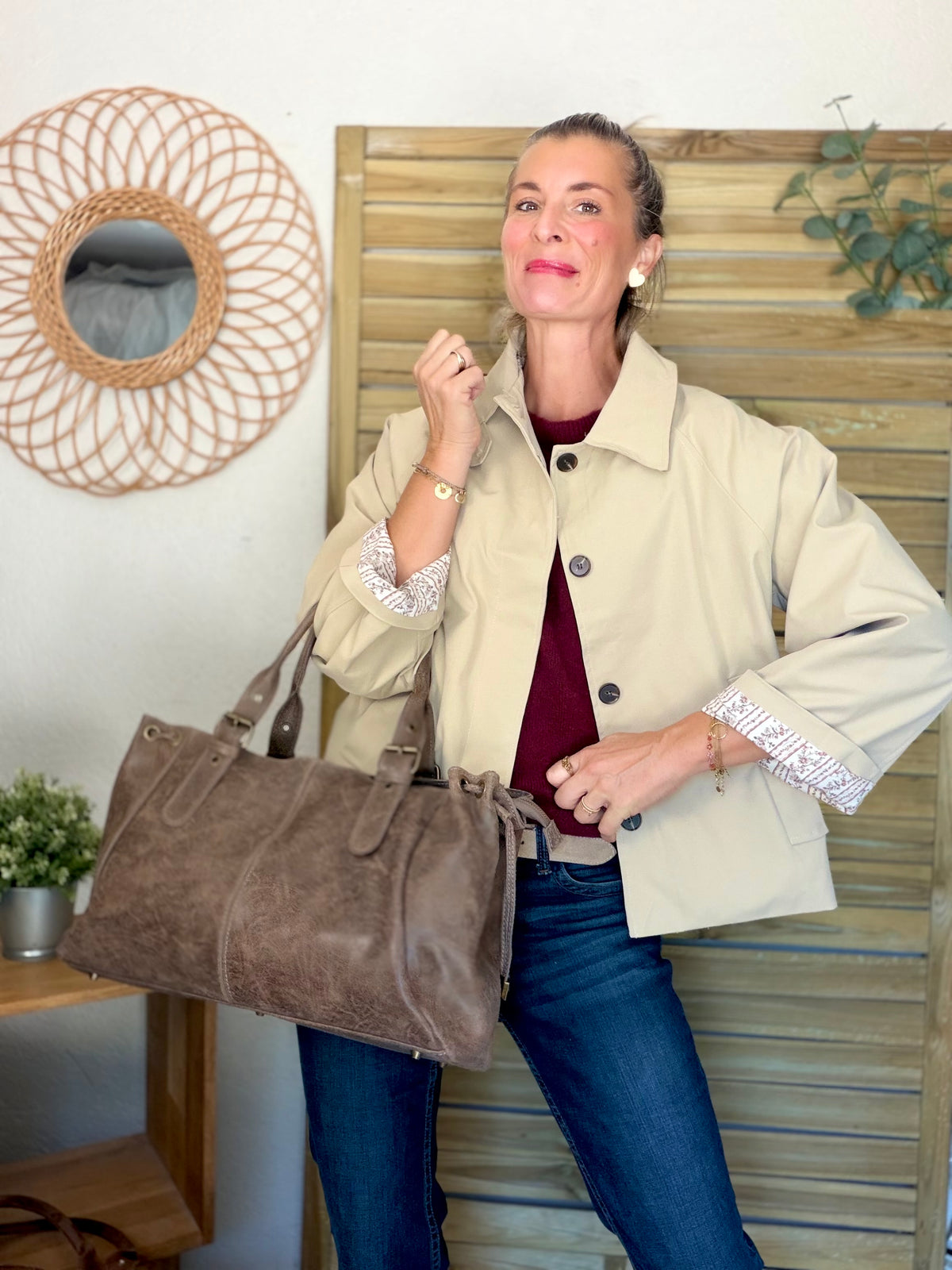 Sac cabas XL en cuir vieilli • COOPER Taupe