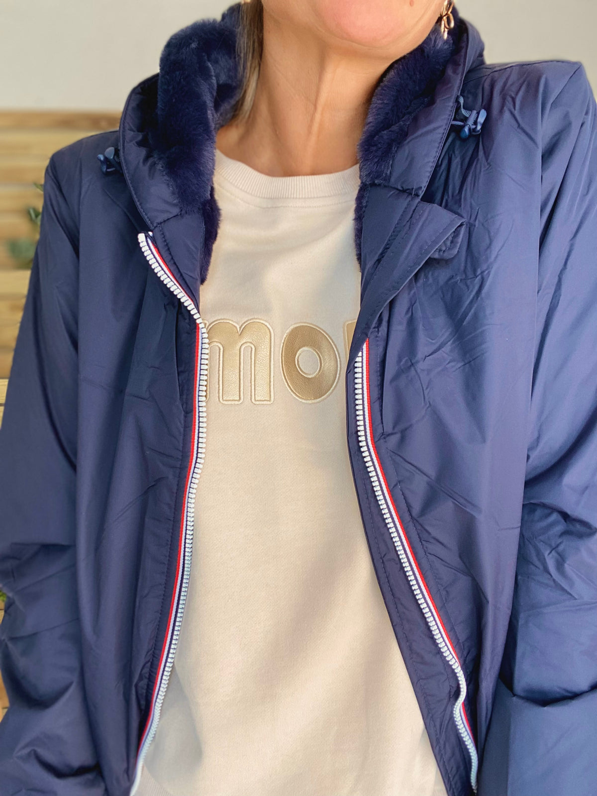 LAURA JO - Parka Imperméable LOUISE LONG fourré - Bleu Marine • DÉSTOCKAGE Taille S
