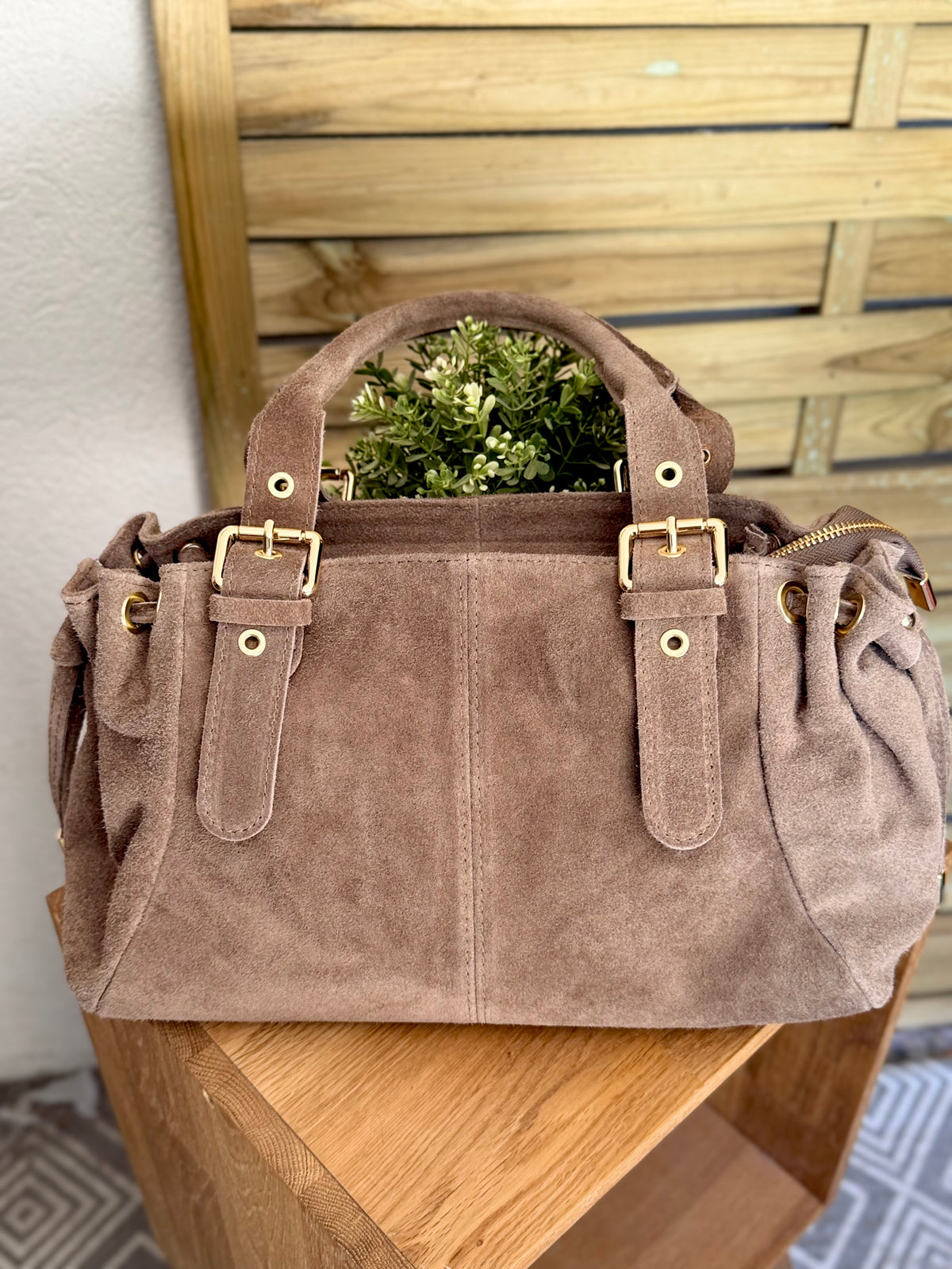 Sac à main en cuir daim GERY - Taupe