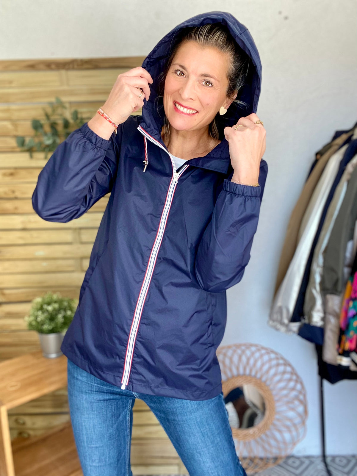 Imperméable mi-saison doublé SOLINE MI-LONG - Bleu marine - LAURA JO - FIN DE SÉRIE