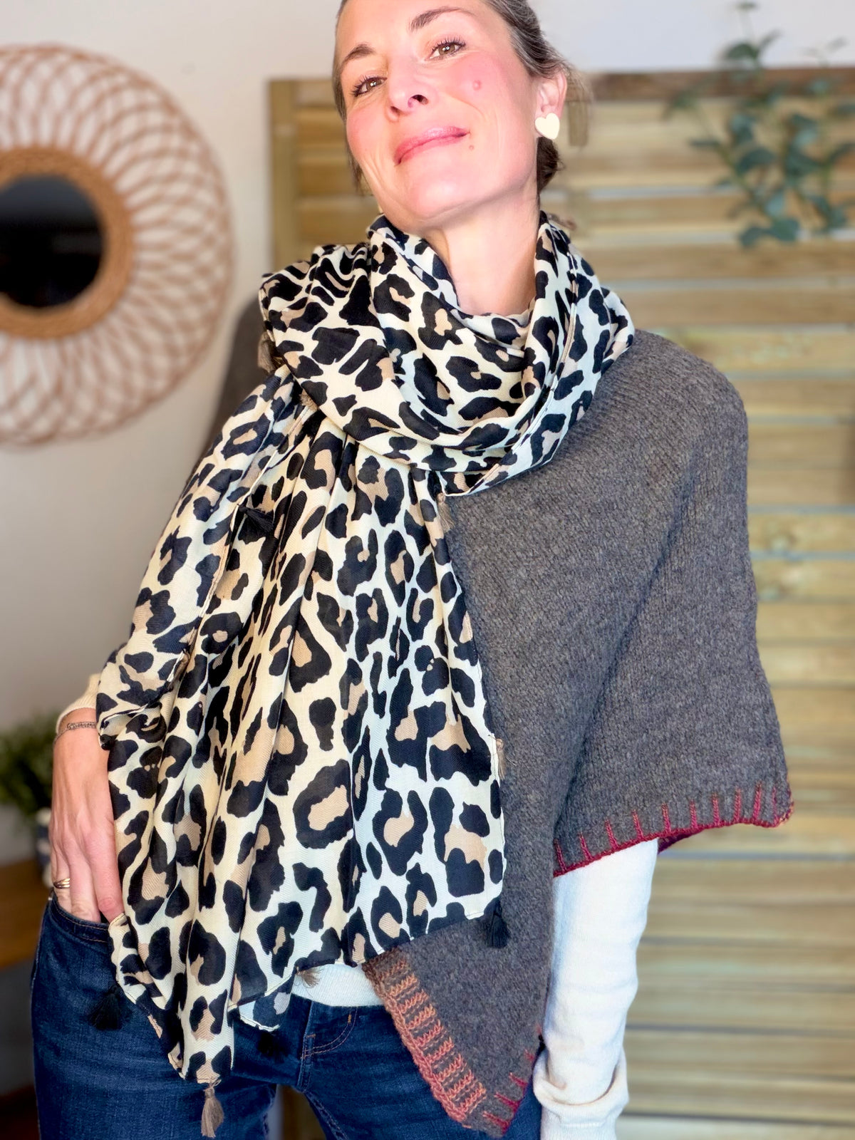 Foulards Léo CLEM - Beige / noir 🐆