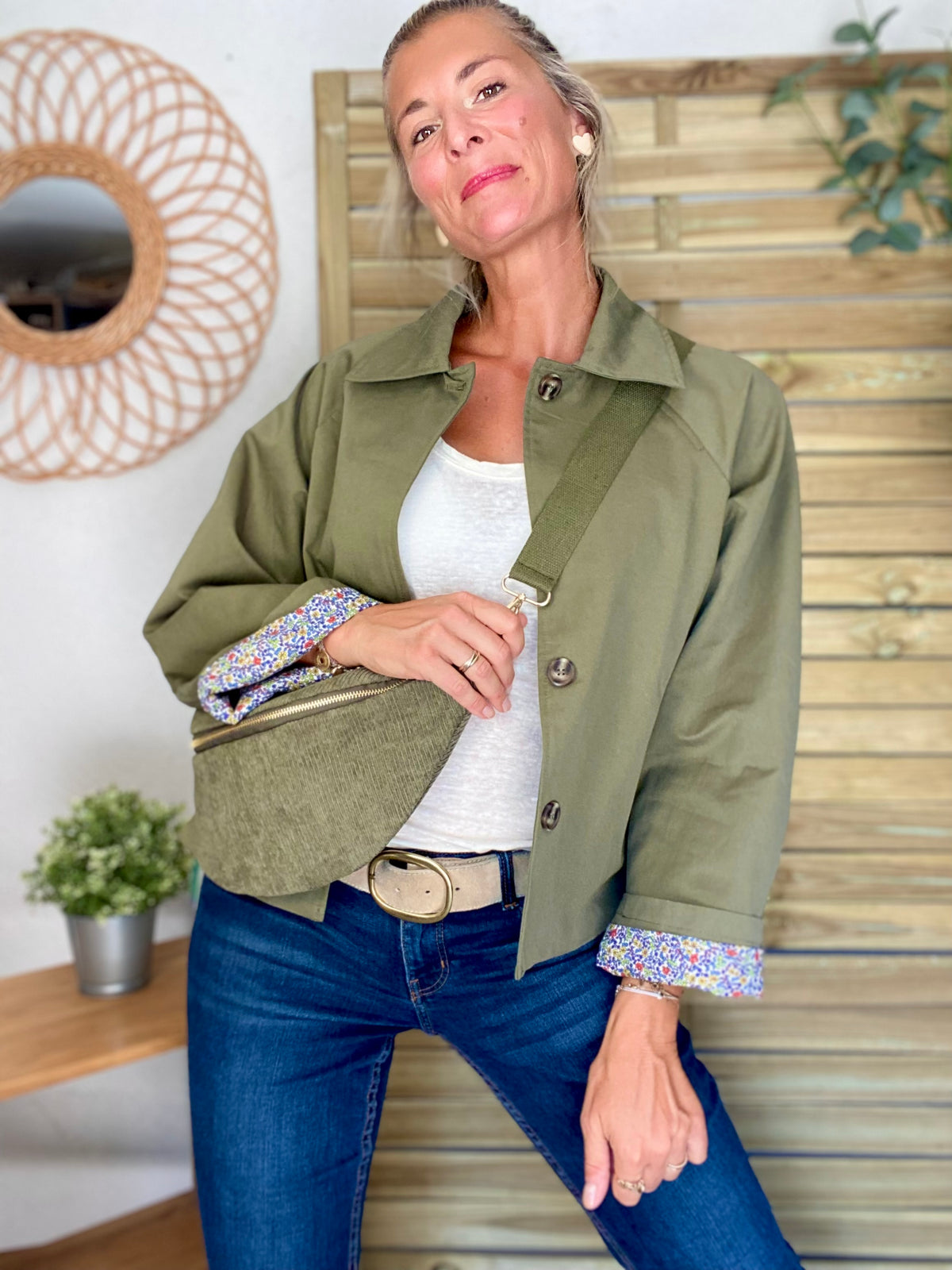 Veste Trench en coton kaki avec Liberty - MAHAUT - LILI et LALA