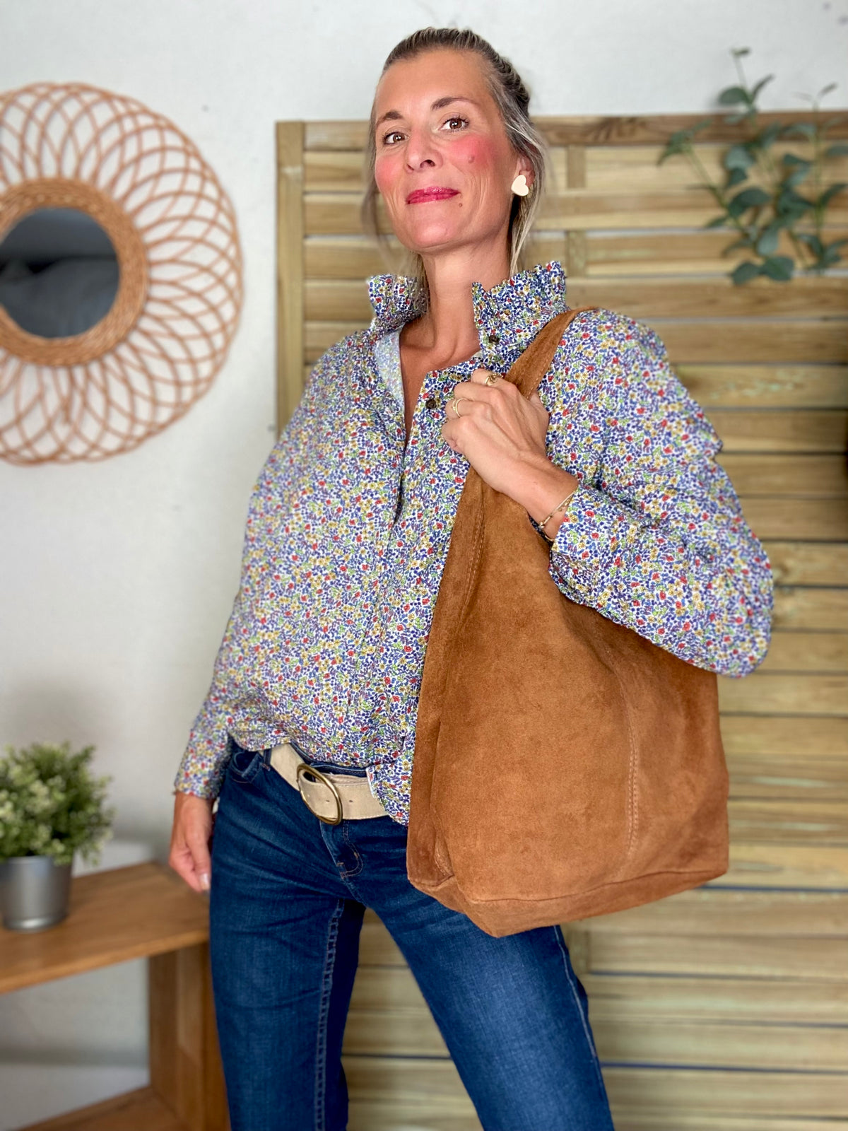 Sac cabas hobo cuir daim MARLON - Camel