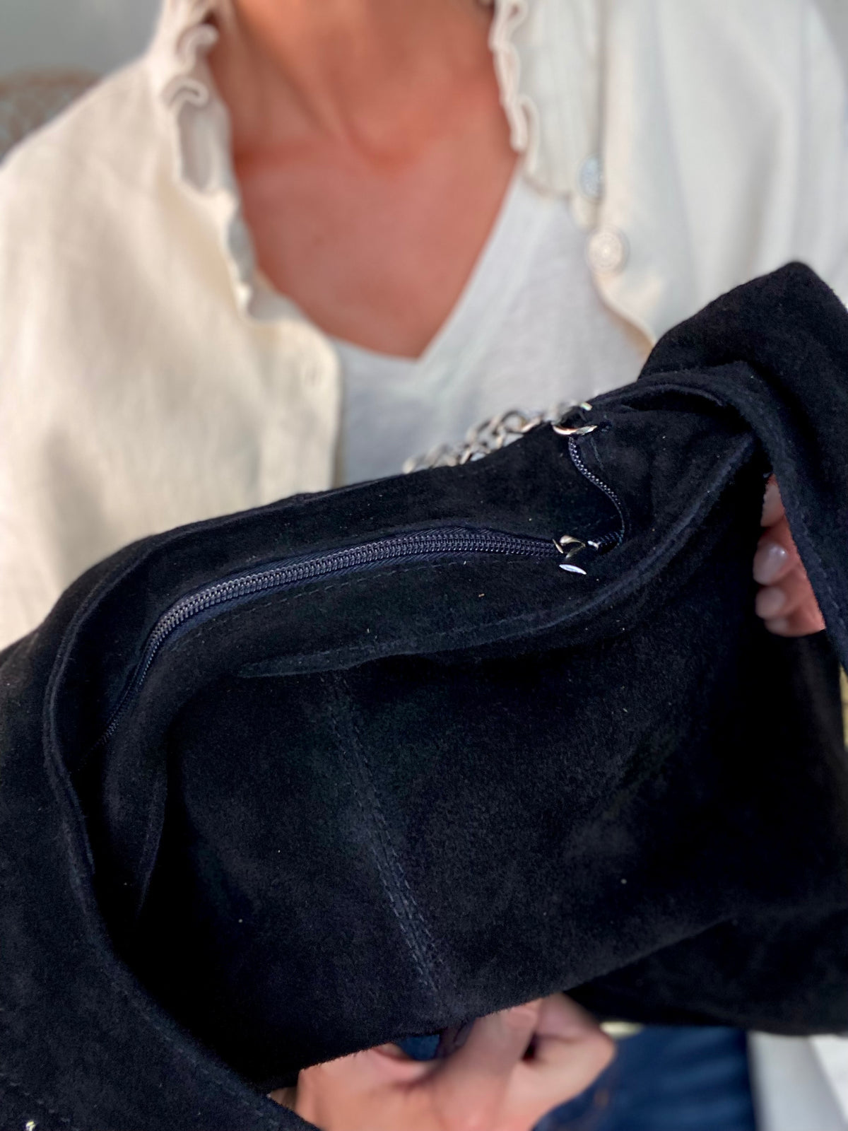 Sac cabas hobo cuir daim MARLON - Noir