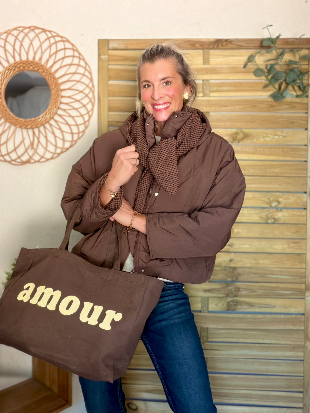 Veste matelassée capuche amovible réversible ODILE Chocolat