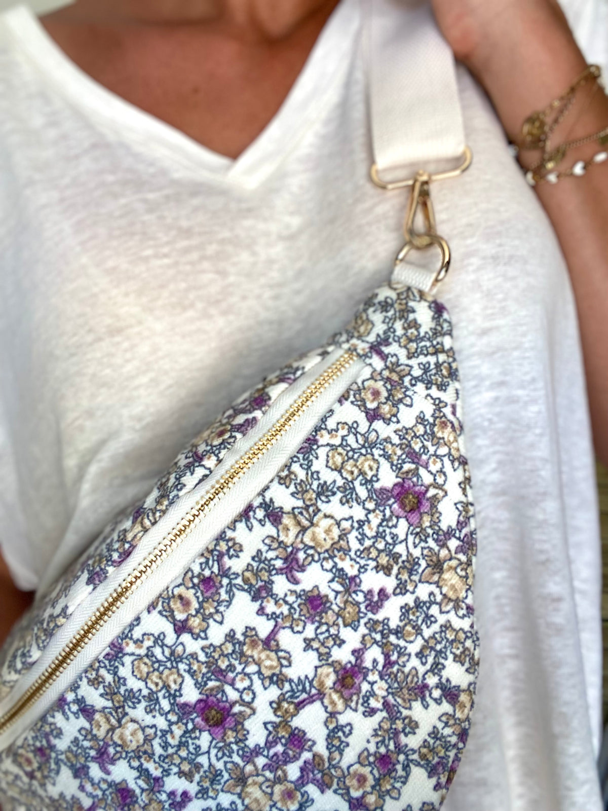 Sac banane XL Ciao Boum - IVY - Fleuri blanc et mauve