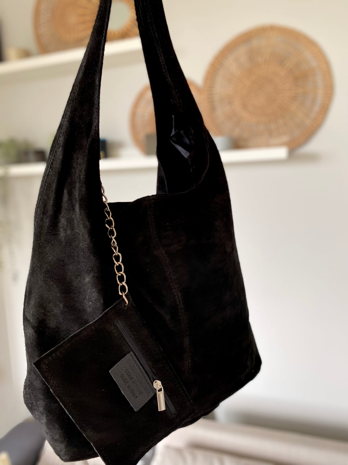 Sac cabas hobo cuir daim MARLON - Noir