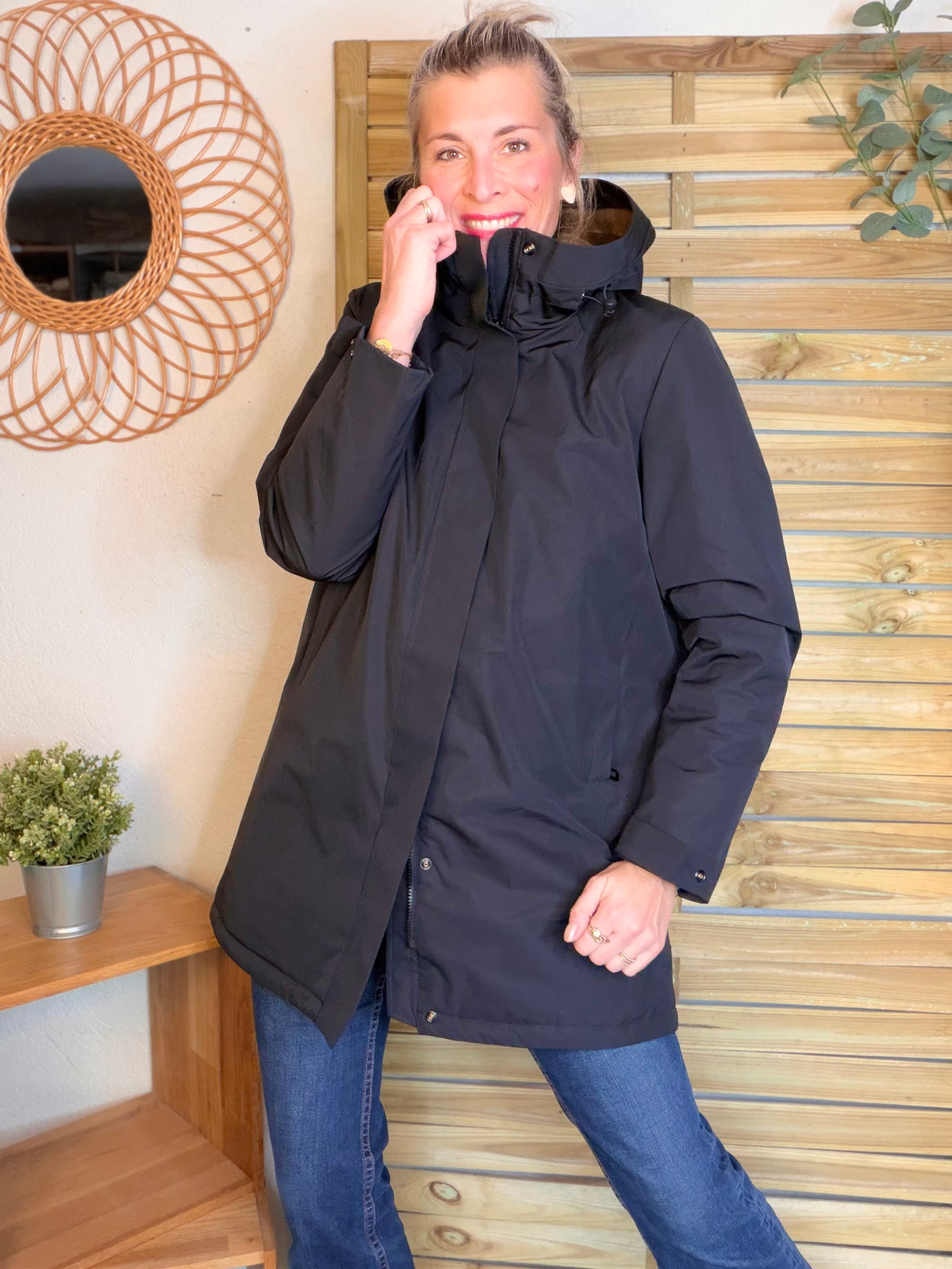 LAURA JO - Parka fourrée imperméable AMBRE LONG - Noir / Camel