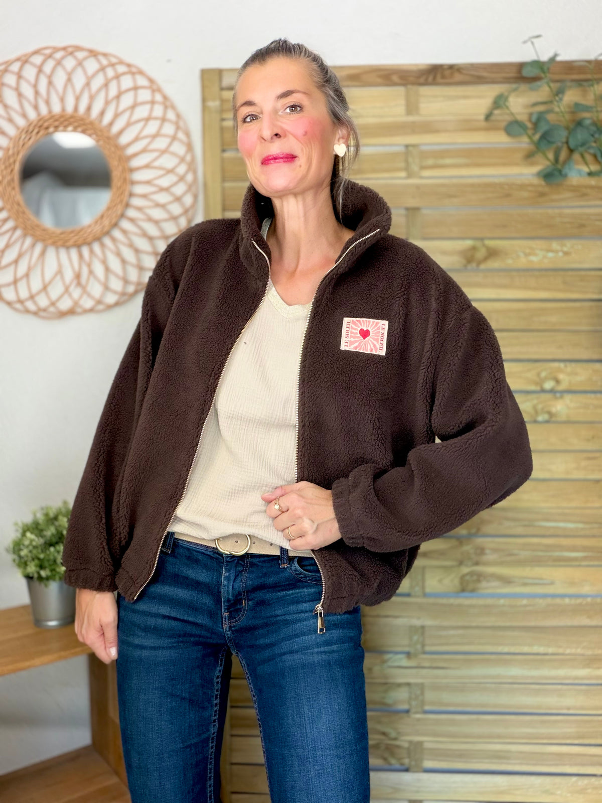 ⚡️ARRIVAGE • Veste teddy Sherpa zippée « Soleil » DORO Chocolat