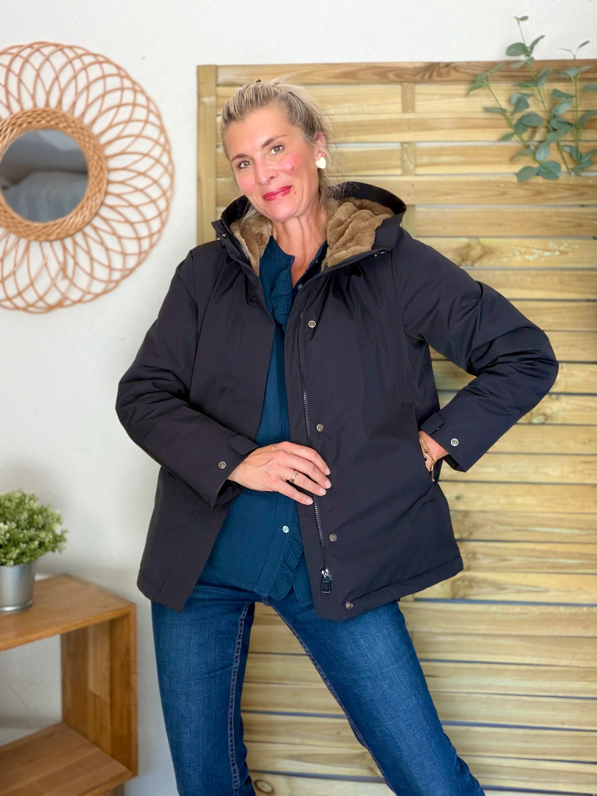 LAURA JO - Parka fourrée imperméable AMBRE MI-LONG - Noir / Camel