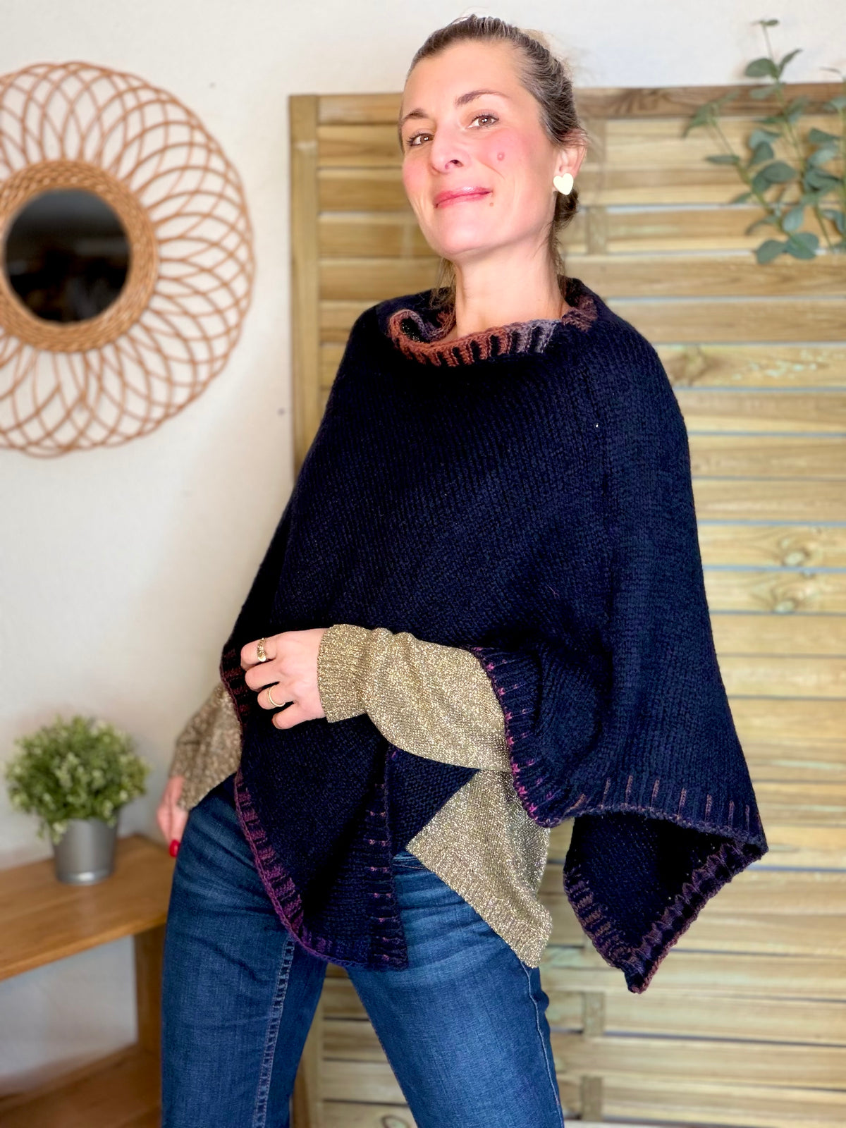 Poncho asymétrique GISÈLE - Bleu marine